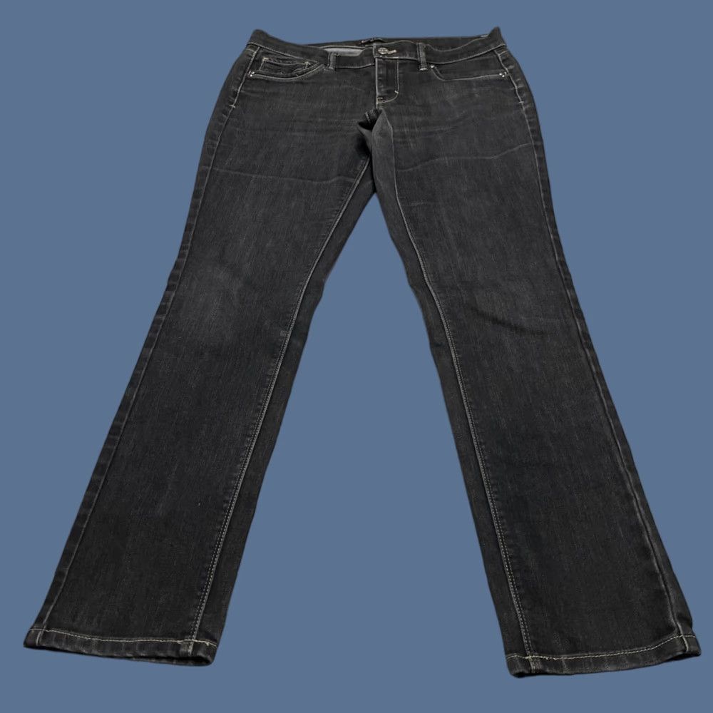 White House Black Market White House Black Market Jeans Womens 8 Black Noir Slim Leg Front Pockets Button Zipper Straight Slim Low Rise Denim Cotton Blend Dark Wash Size 30" / US 8 / IT 44 - 1 Thumbnail