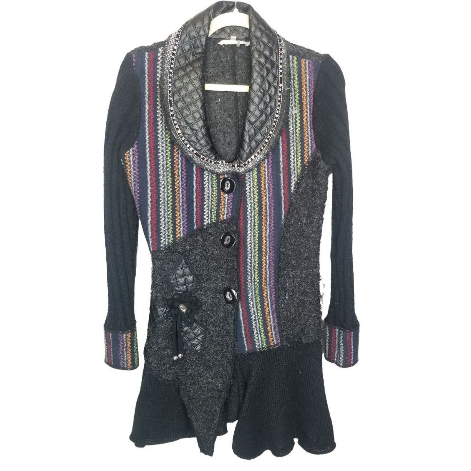 Dioniso Liquid Sioni Wool Mohair Sweater Cardigan Artsy Mixed Media Size S / US 4 / IT 40 - 1 Thumbnail