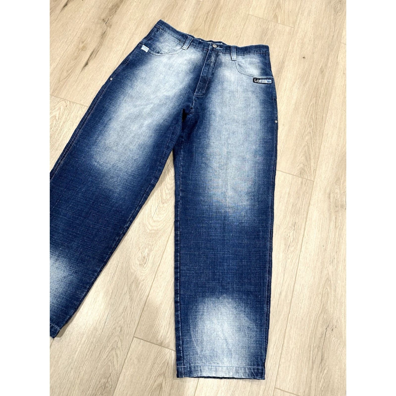 Vintage VTG Lot 29 Men's Jeans Size 34x31 Wide Leg Skater Y2K Denim 5-Pocket Embroidered Blue Cotton Relaxed Regular Jeans Mens Size US 34 / EU 50 - 2 Thumbnail