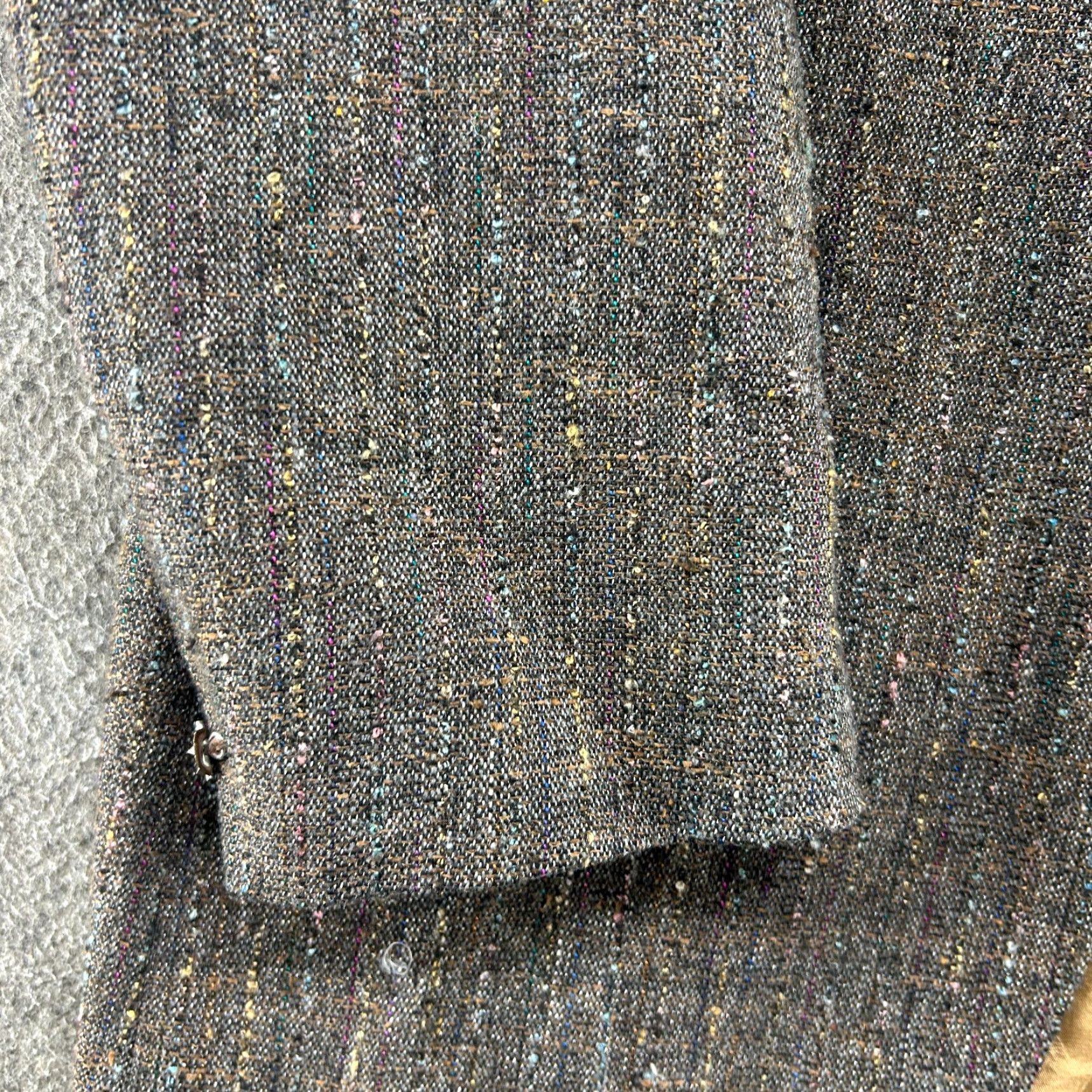 Vintage VINTAGE Larry Mahans Blazer Shirt Mens 42R Brown Wool Tweed Herringbone 90s USA Two-Button Cuff Missing Button Size 42R - 4 Thumbnail