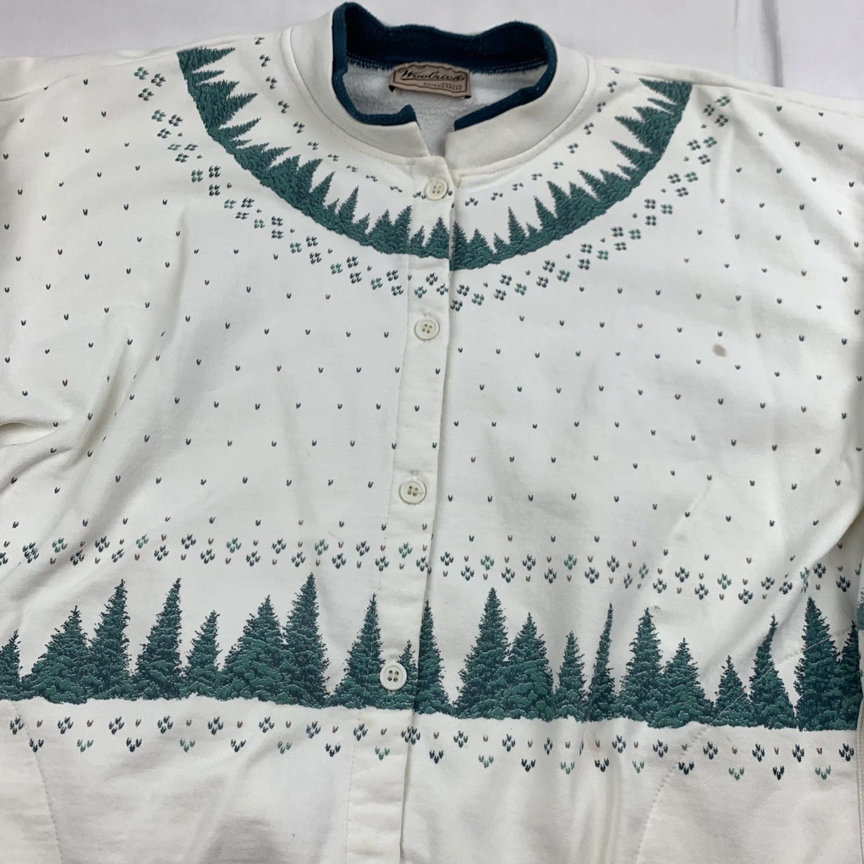 Vintage VINTAGE Woolrich Sweatshirt Womens Large White 90s Outdoor Button Up Long Sleeve Crew Neck Activewear Size L / US 10 / IT 46 - 2 Thumbnail