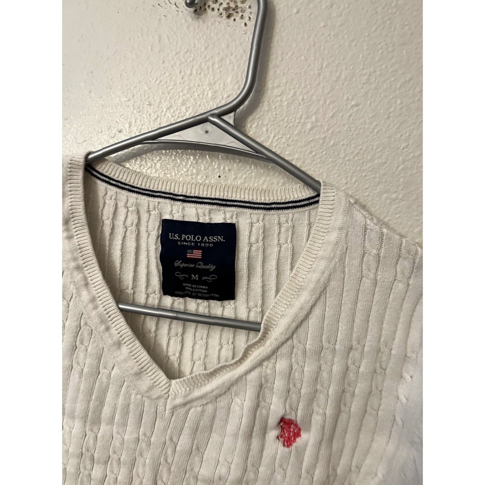 Vintage US Polo Assn. Sweater White Solid Cable-Knit V-Neck Women's M Size M / US 6-8 / IT 42-44 - 2 Thumbnail
