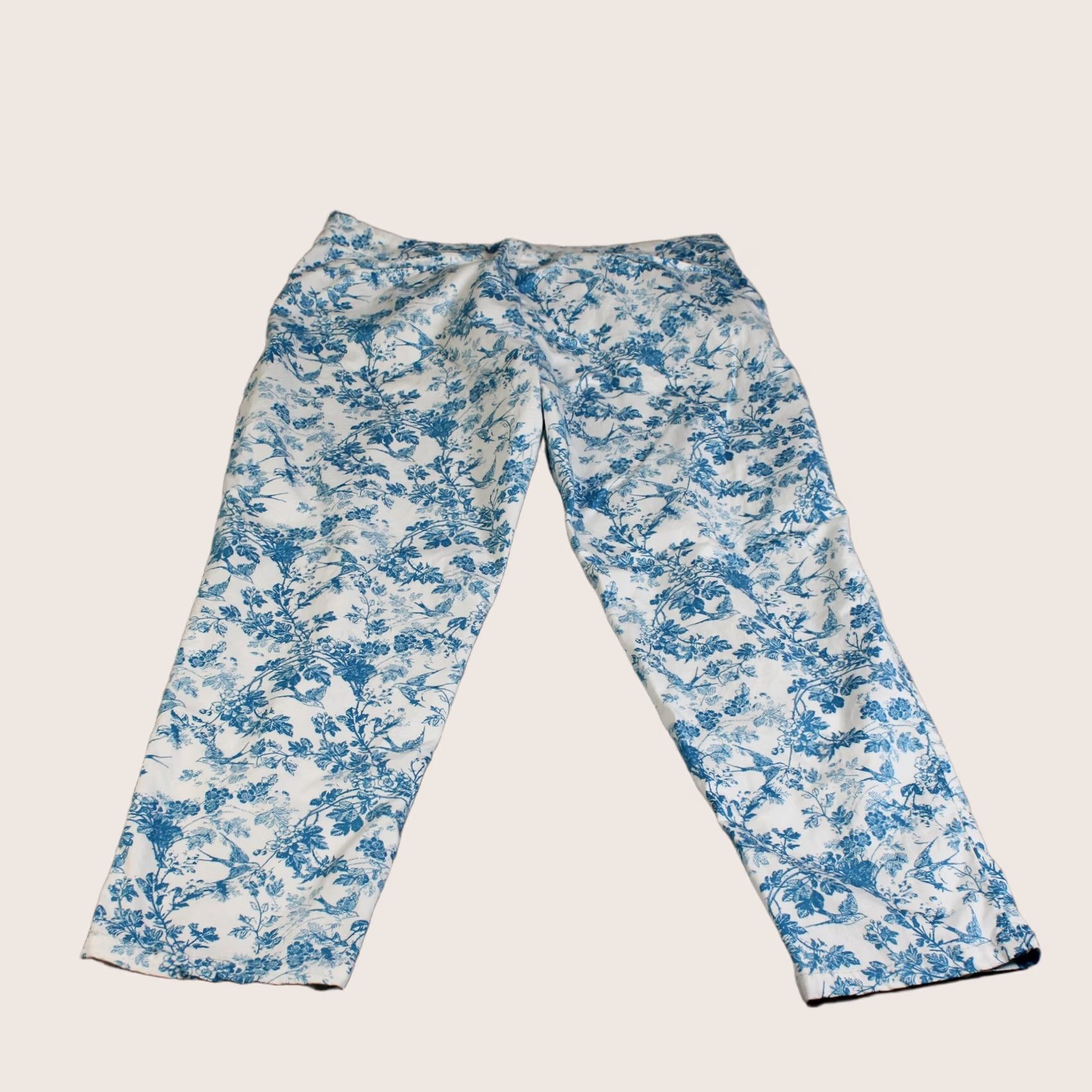 Vintage Garnet Hill Pants Women 10 Blue Floral Bird Chino Ankle Cropped Cotton Coastal Size 32" / US 10 / IT 46 - 1 Thumbnail