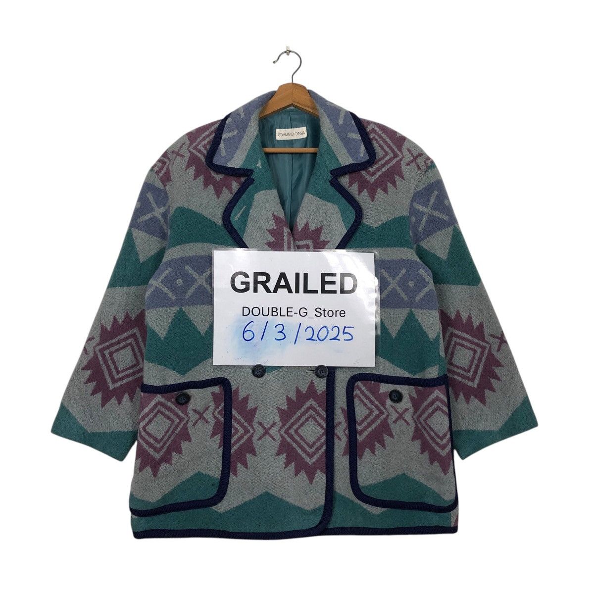 Japanese Brand × Vintage 📌Vintage Wool Button Jacket Navajo Design Command Cynsia Size US M / EU 48-50 / 2 - 1 Thumbnail