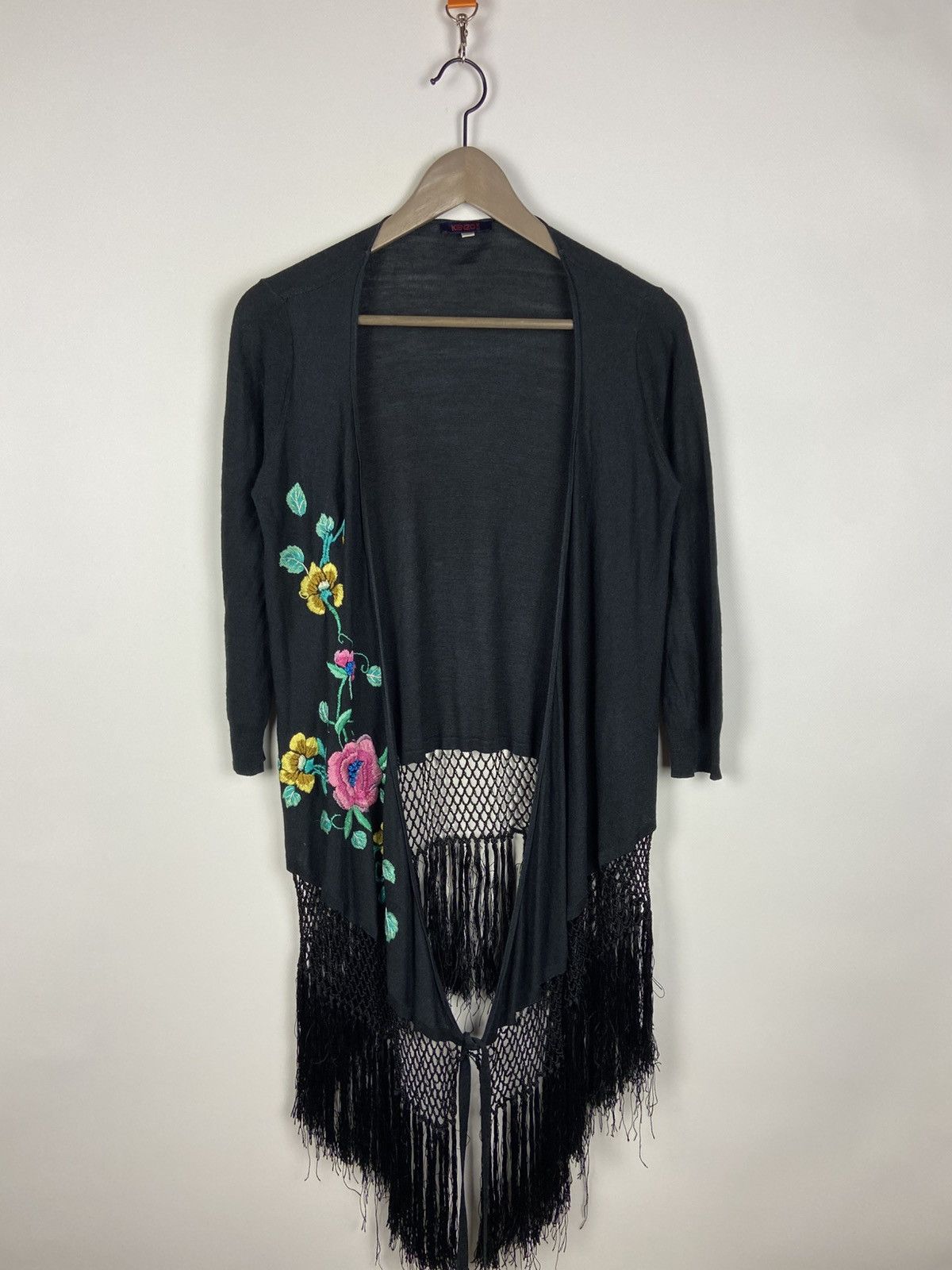 Vintage Kenzo Jeans Silk Knit Fringe Wrap Cardigan