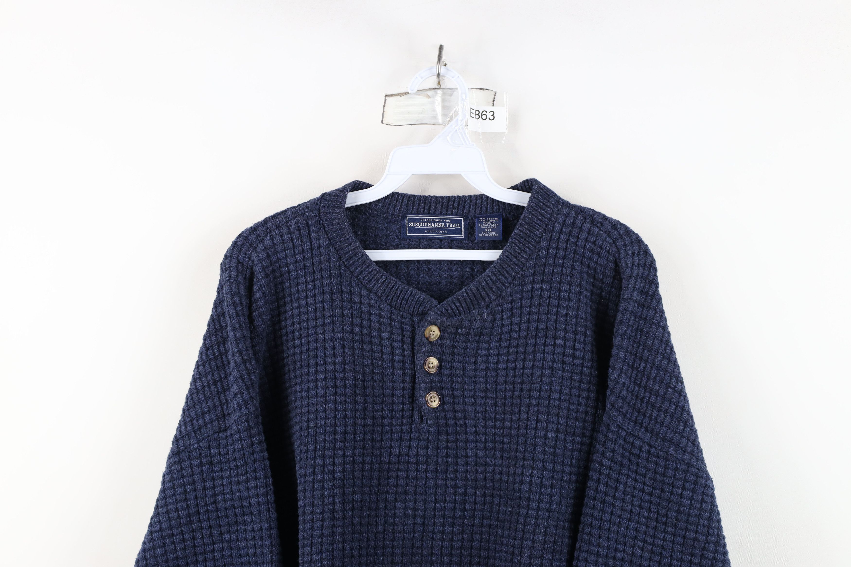 Vintage Vintage 90s Streetwear Thermal Waffle Knit Henley Sweater Size US XXL / EU 58 / 5 - 2 Thumbnail