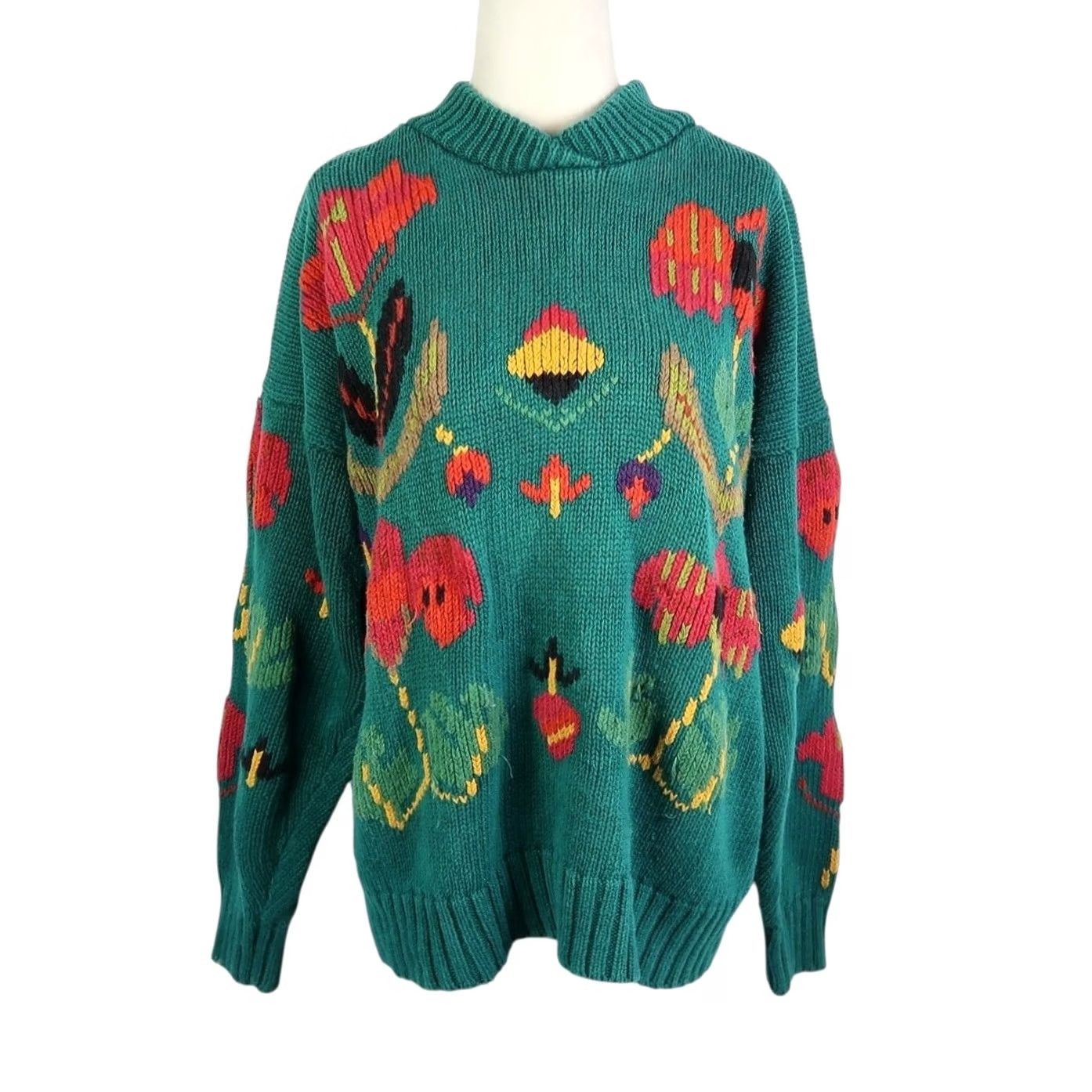 American Eagle Outfitters VINTAGE American Eagle Sweater Green Floral Cotton Knit Adult Medium Womens 90s Size M / US 6-8 / IT 42-44 - 2 Thumbnail