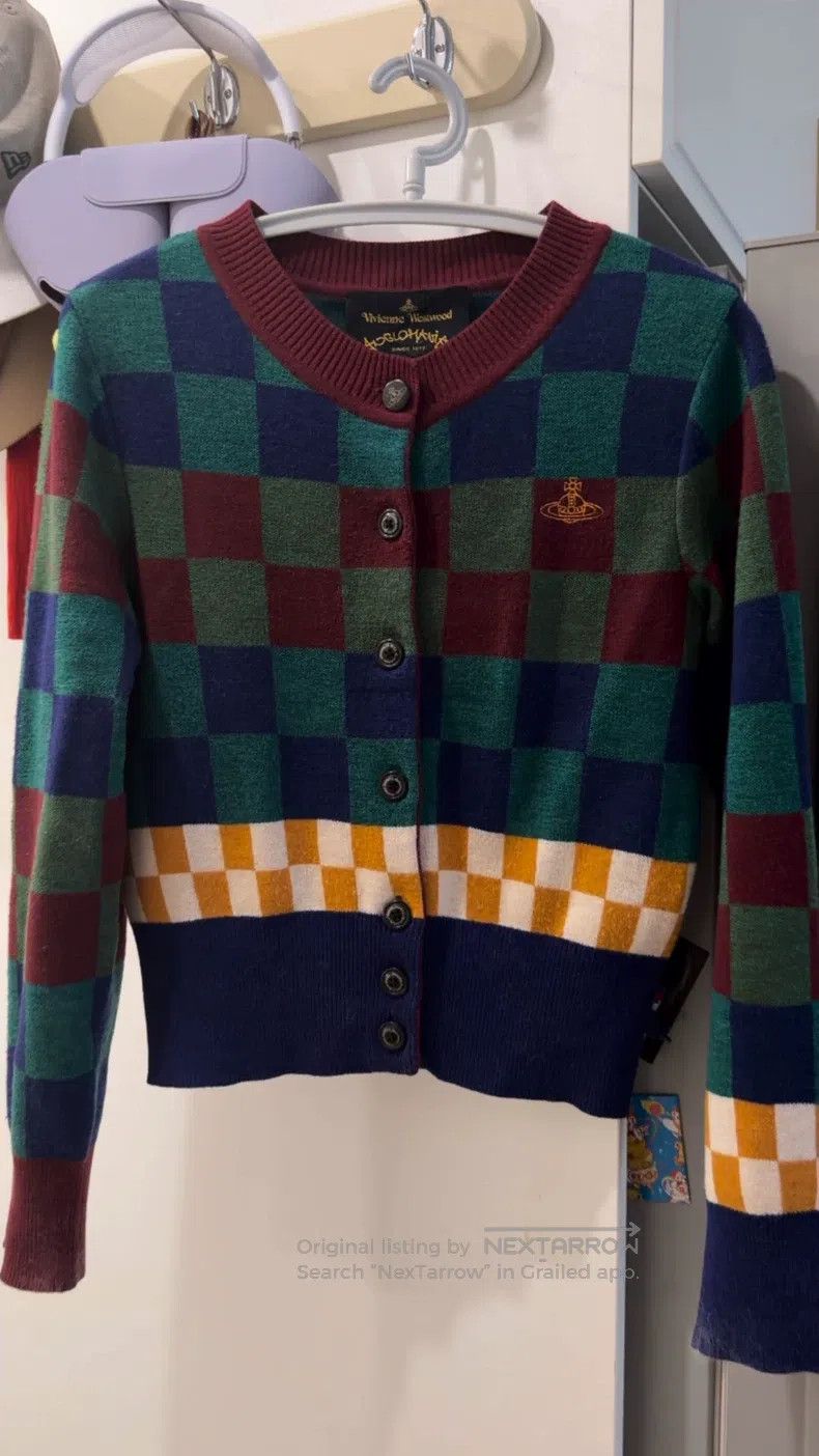 Vivienne Westwood Vivienne Westwood Checkerboard knitted cardigan, blue-gree Size S / US 4 / IT 40 - 1 Thumbnail
