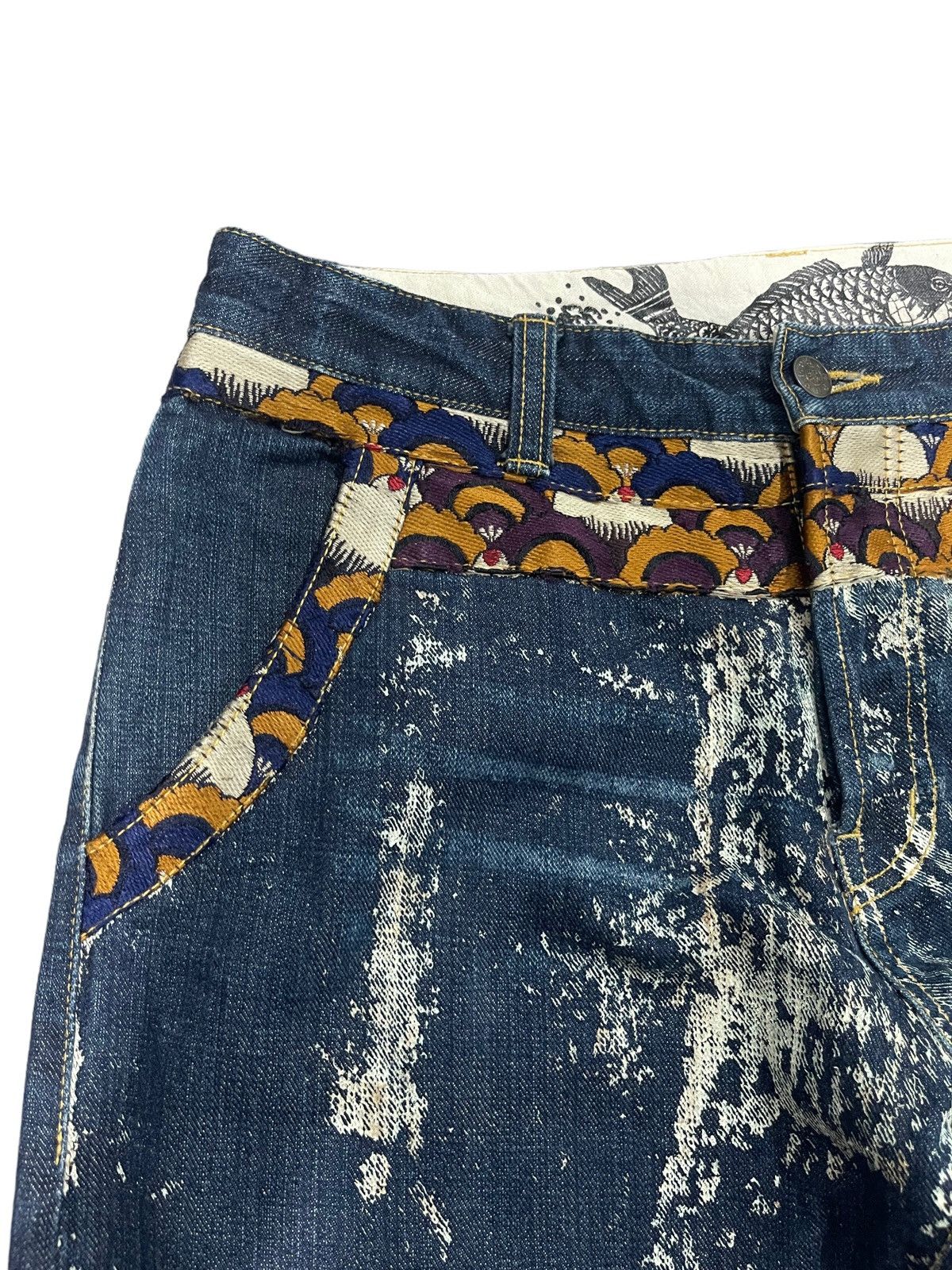 Japanese Brand × Vintage Vintage Gemstone Style Sukajan Koi Fish Denim Jeans Size US 32 / EU 48 - 9 Thumbnail