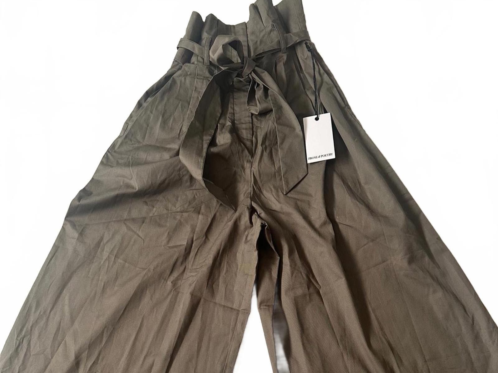 Other Prose & Poetry “Aiden” Wide-Leg Paper-Bag Pants – S - Olive Size 28" / US 6 / IT 42 - 3 Thumbnail