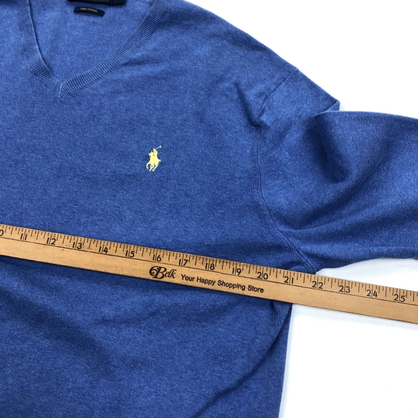 Polo Ralph Lauren Polo Ralph Lauren Polo Ralph Lauren Men's Blue Pima Cotton V-Neck Sweater Large L Pony Sweater? Size US L / EU 52-54 / 3 - 7 Thumbnail