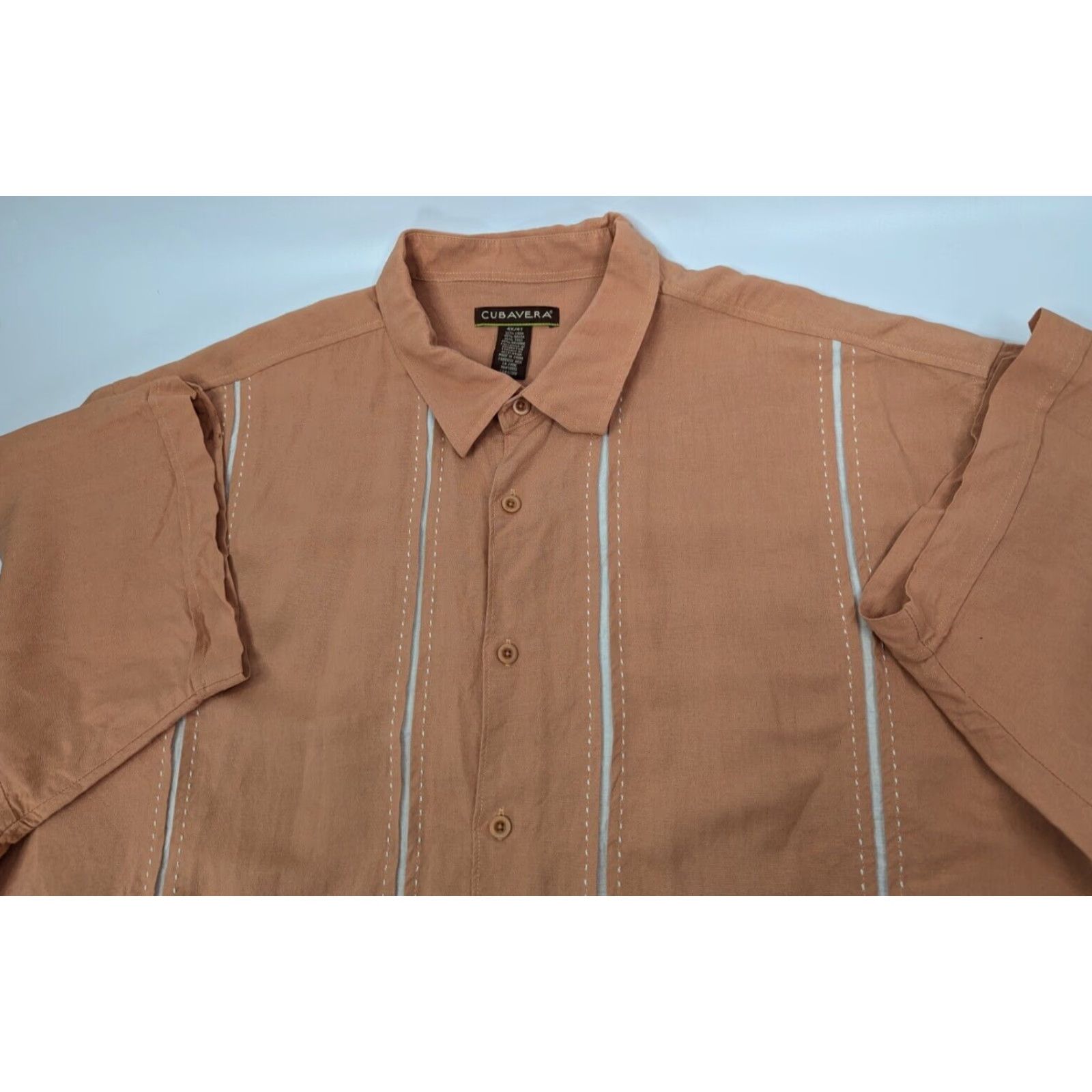 Cubavera Cubavera Button-Up Shirt Cubavera Men's 4X Orange Striped Panel Linen Rayon Short Sleeve Aloha Casual Comfort Shirt Mens Size US XXL / EU 58 / 5 - 2 Thumbnail