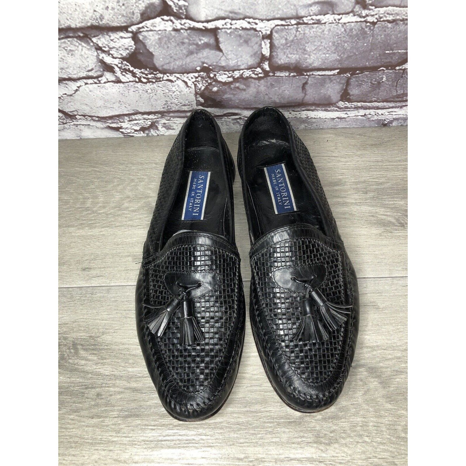 Other Santorini Black Leather BasketWeaves Woven Tassel Loafers Me Size US 9.5 / EU 42-43 - 5 Thumbnail