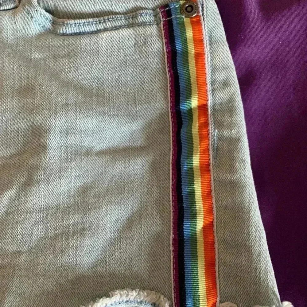 Designer Trendy Rainbow Trim Denim Shorts Size 30" / US 8 / IT 44 - 3 Thumbnail