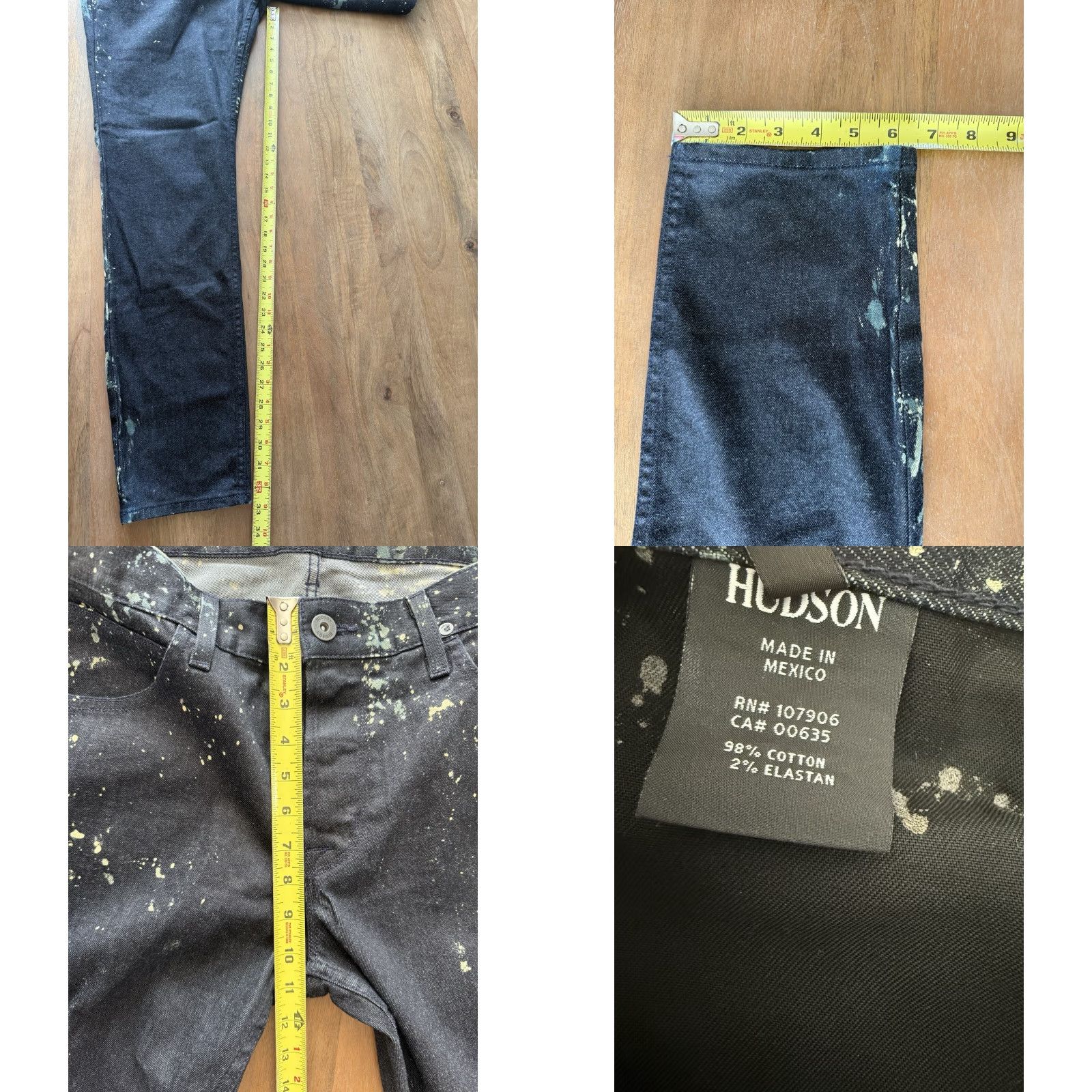 Hudson Hudson Jeans Slim Straight Denim Mens 36 Regular 37x32.5 Indigo Blue Splatter 5-Pocket Logo Button Tailored Urban Rock Theme Size US 36 / EU 52 - 8 Thumbnail
