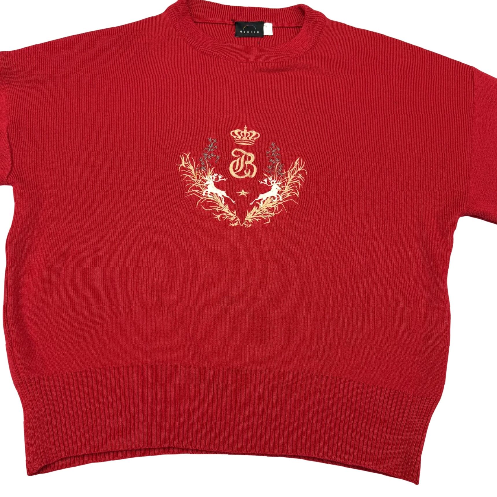 Bogner VINTAGE Bogner Sweater Womens M Red Wool Blend Embroidered Stag Crest Hong Kong Crew Neck Pullover Knitting Casual Fall Winter Size M / US 6-8 / IT 42-44 - 2 Thumbnail