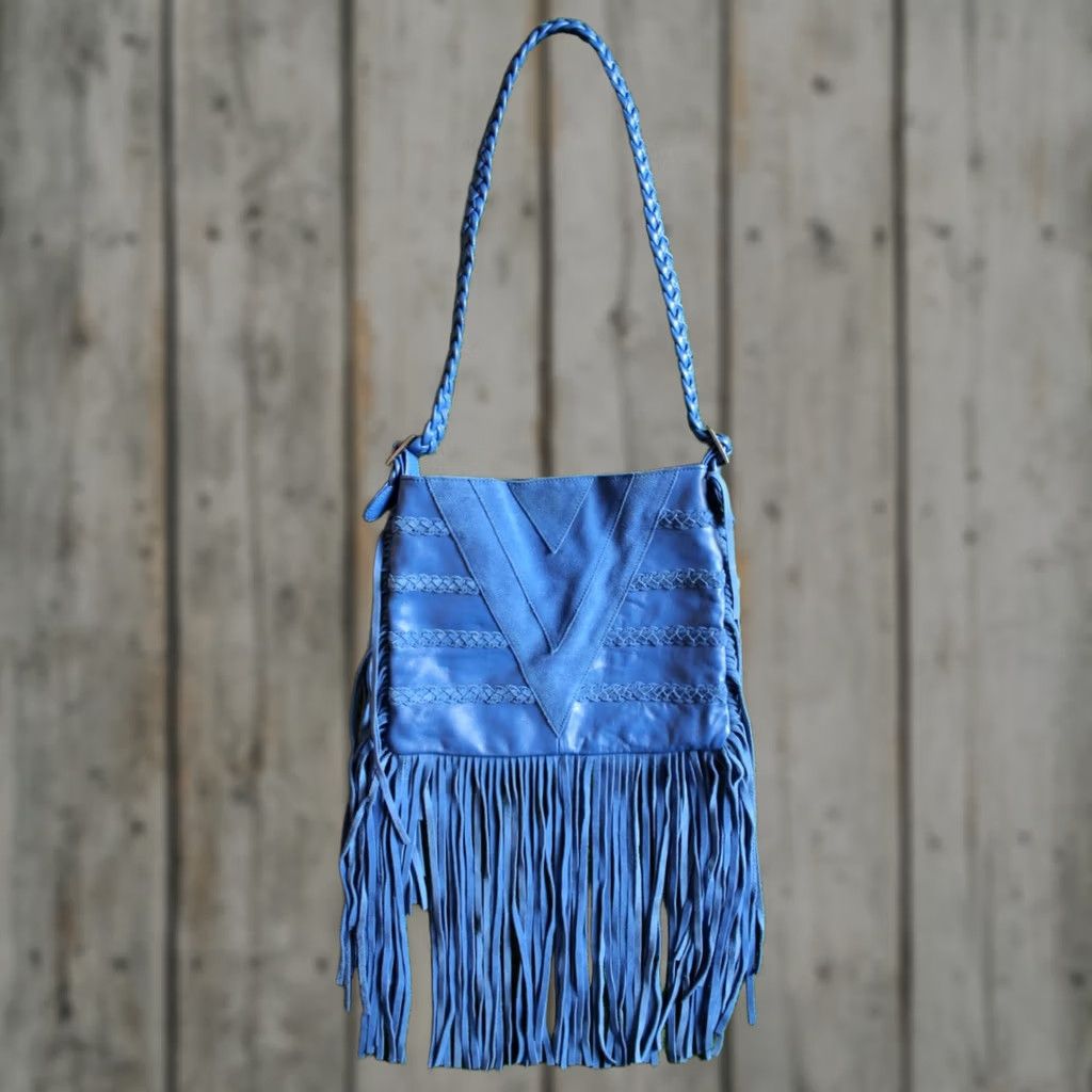 Vintage EMBER SKYE Leather & Suede Fringe Crossbody Bag - Cobalt Blue, Medium, Women's Shoulder/Shoulder Bag Size ONE SIZE - 1 Thumbnail