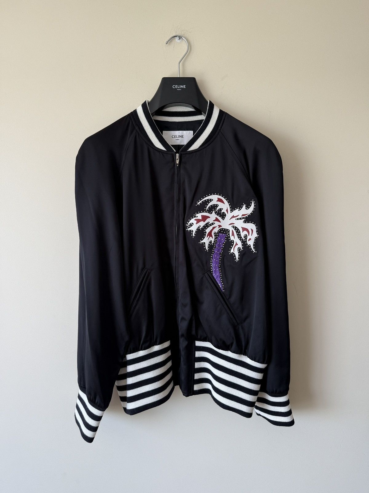 Celine × Hedi Slimane Celine Teddy Bomber Silk Studded Leather Palm Tree Size US M / EU 48-50 / 2 - 1 Thumbnail