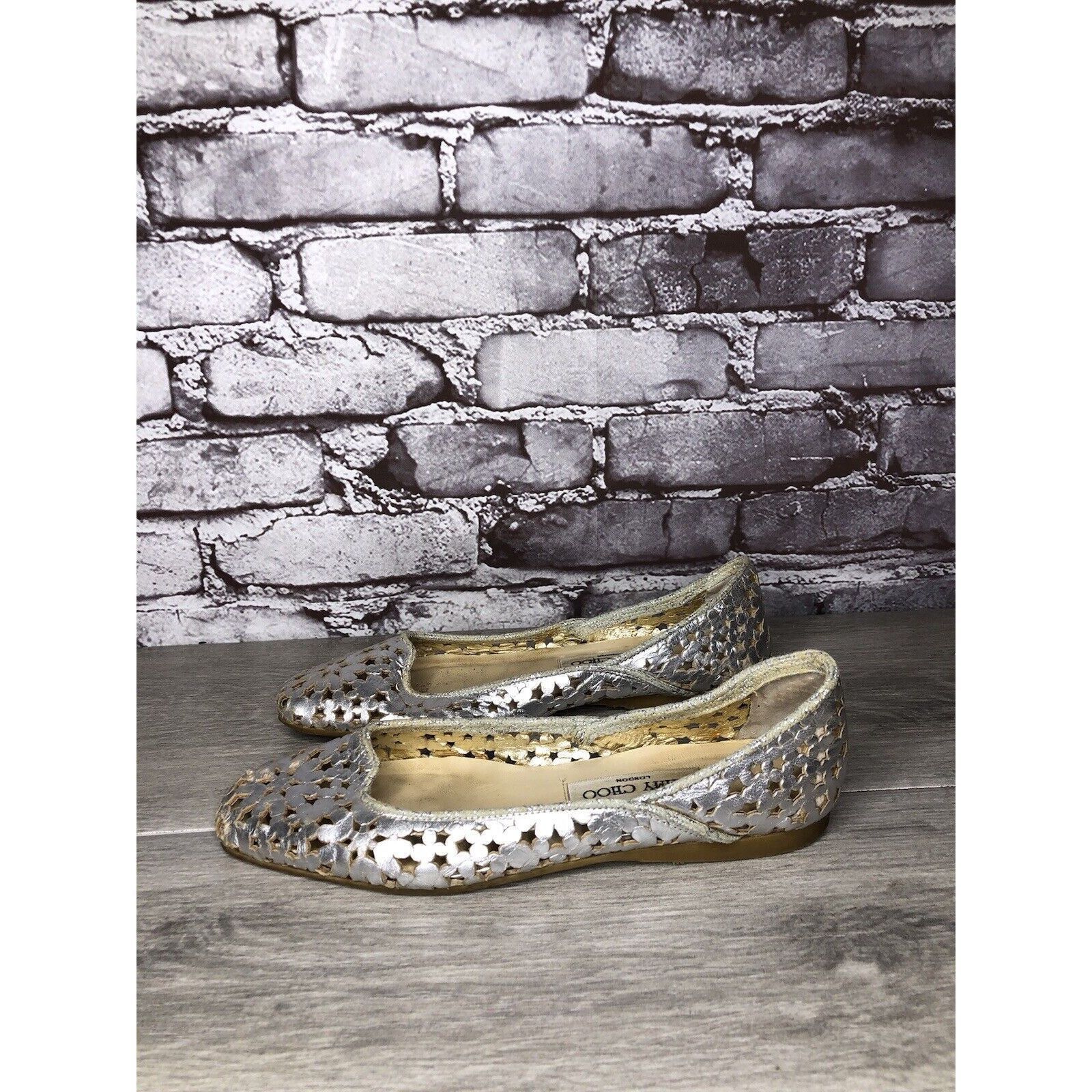 Jimmy Choo Jimmy Choo Metallic Silver Leather Cut Out Loafer Flats Wome Size US 7 / IT 37 - 1 Thumbnail