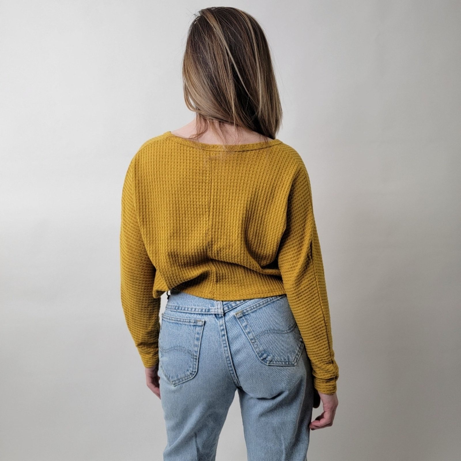 Target Basics Cropped Waffle Weave Mustard Yellow Flannel Shirt - M Size M / US 6-8 / IT 42-44 - 3 Thumbnail