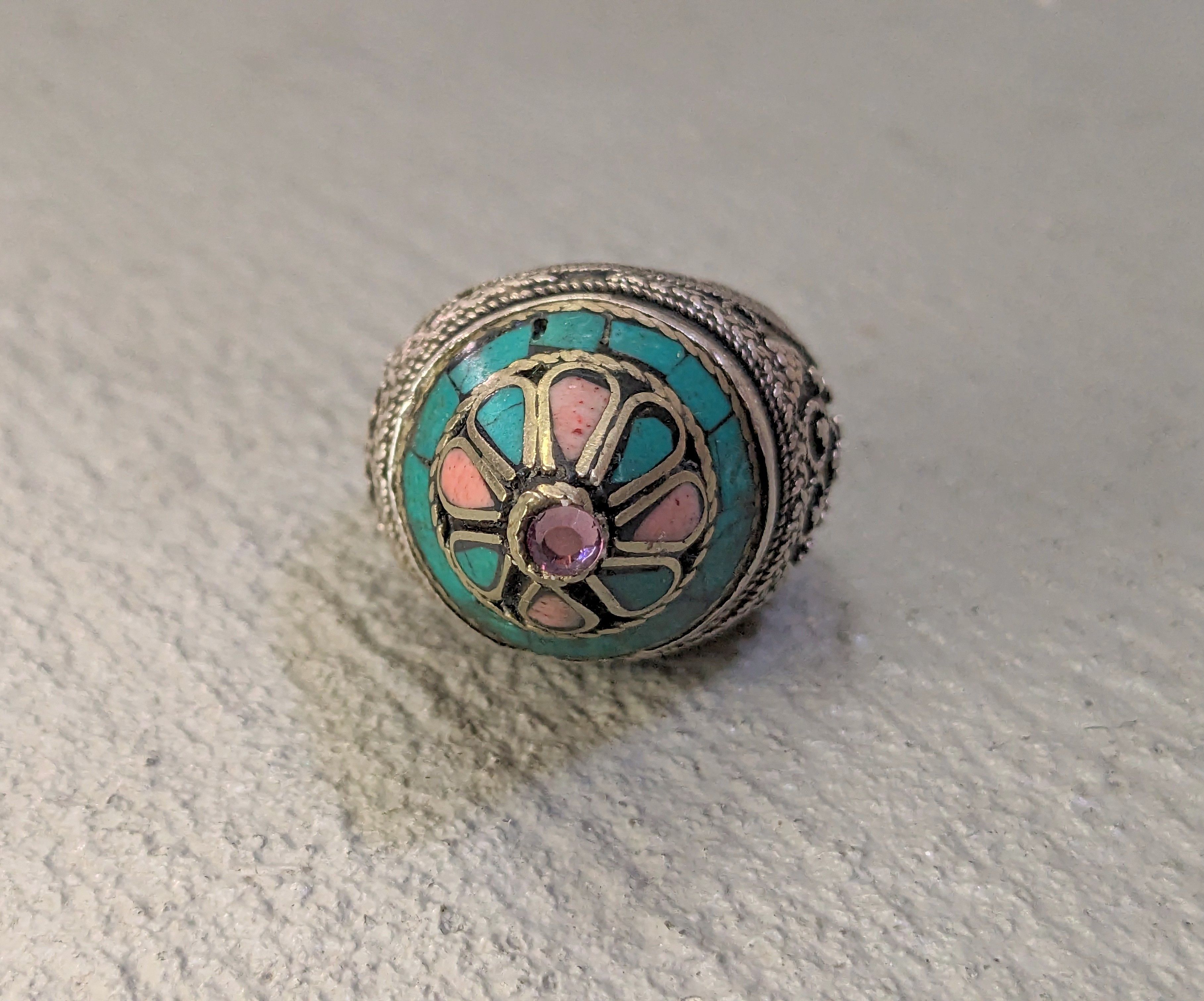 Jewelry Vintage Coral Turquoise Ring 8.5 Tribal Kuchi Afghanistan Size ONE SIZE - 3 Thumbnail