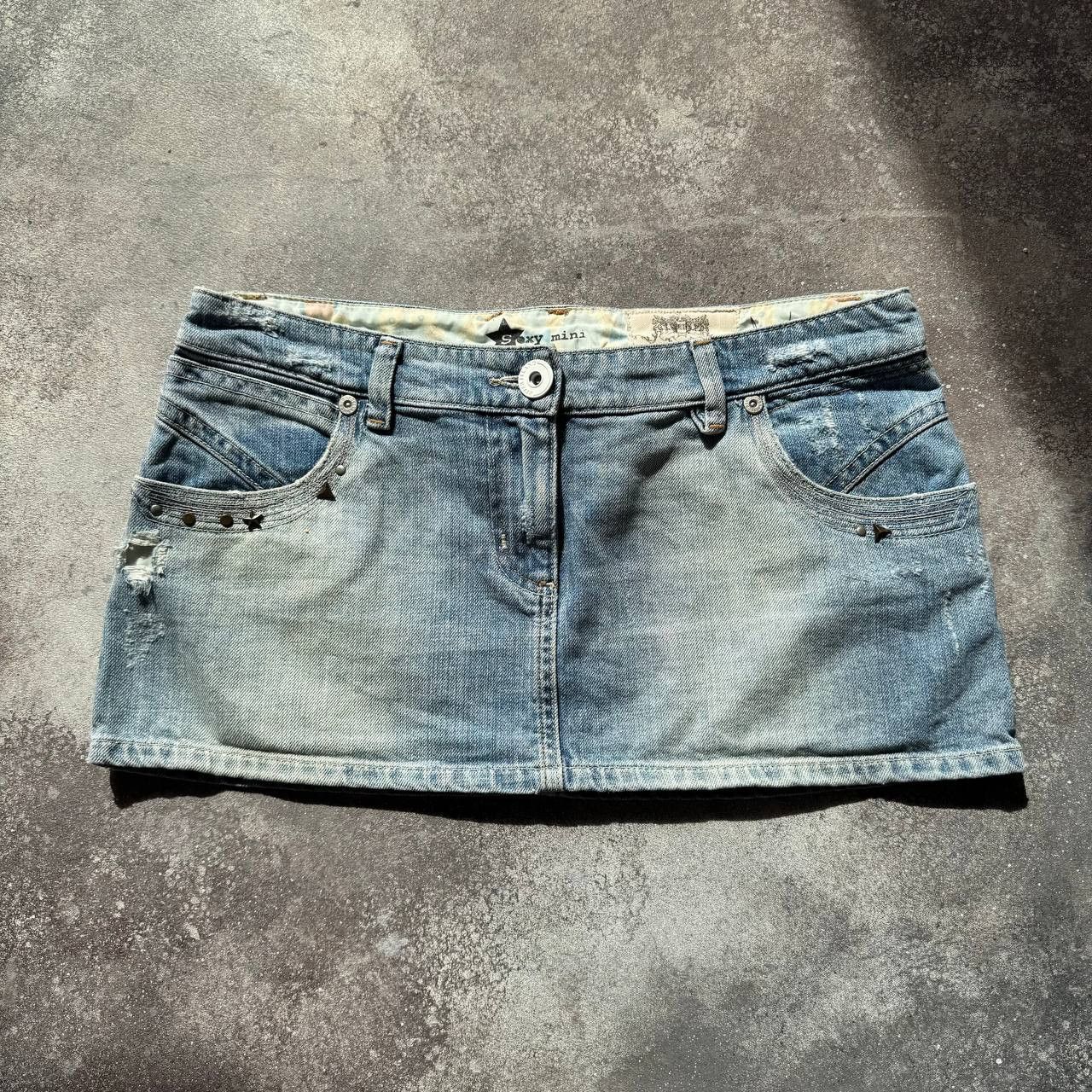 20471120 Y2K Super Sexy Vintage Distressed Denim Mini Skirt Size 32" / US 10 / IT 46 - 4 Thumbnail