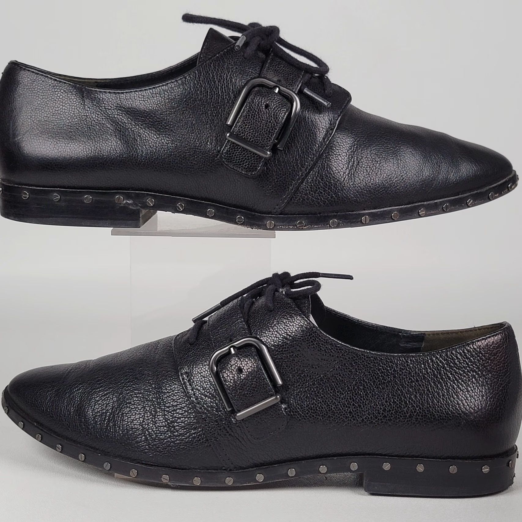 Vintage Via Spiga Buckle Pointed Stud Lace up Ladonna Loafers Black Women's US 7M Size US 7 / IT 37 - 5 Thumbnail