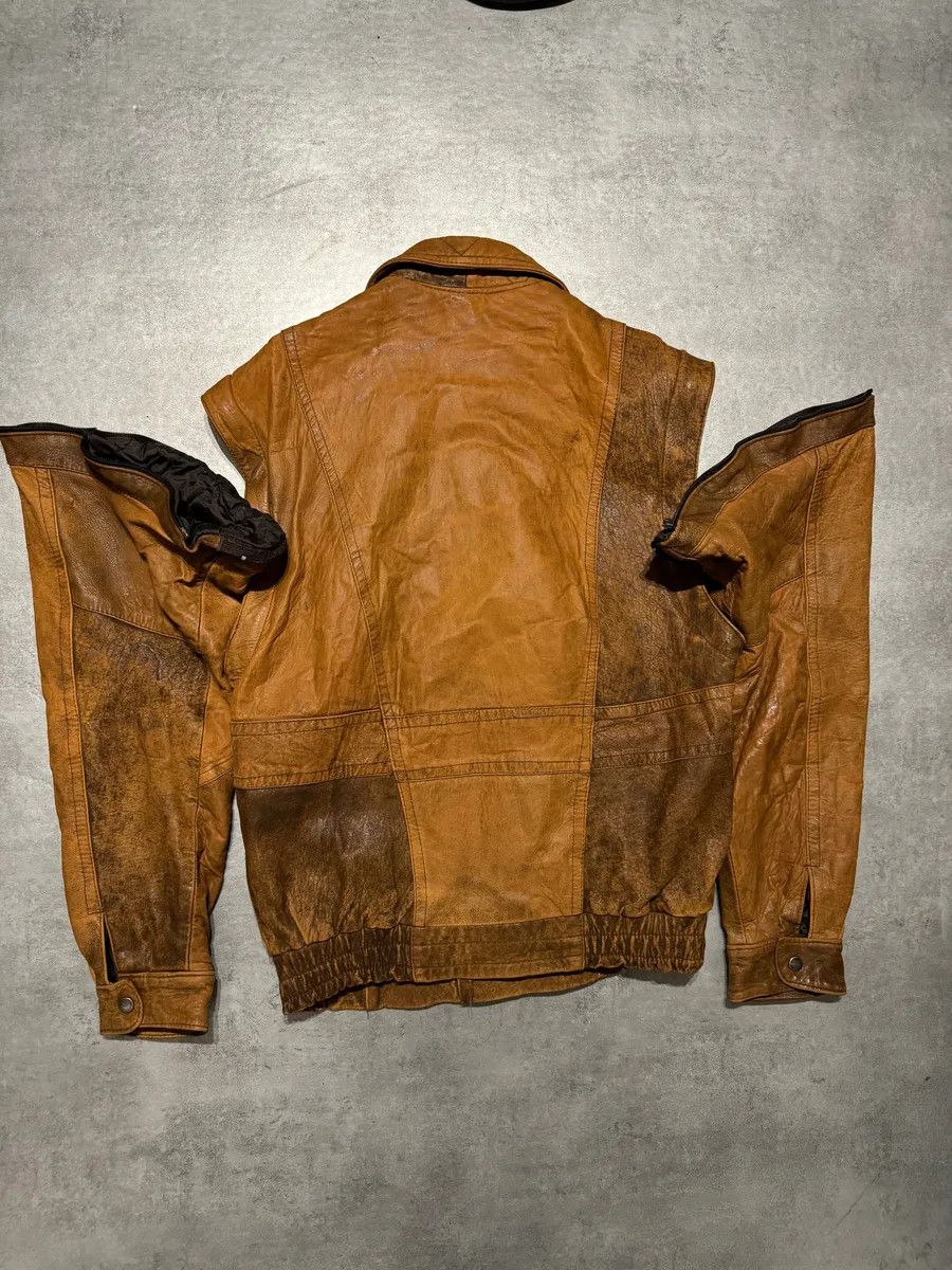 Studio D'Artisan 1990s Artisanal French Eroded Brown Leather Jacket with Detachable Sleeves Size US M / EU 48-50 / 2 - 7 Thumbnail