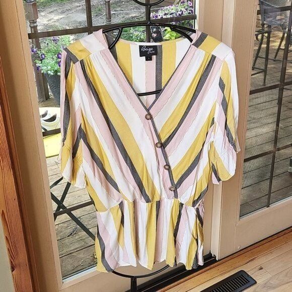 Designer Beige by ECI 2 piece Embellished Striped Colored Rayon Belte Size 34" / US 12 / IT 48 - 1 Thumbnail