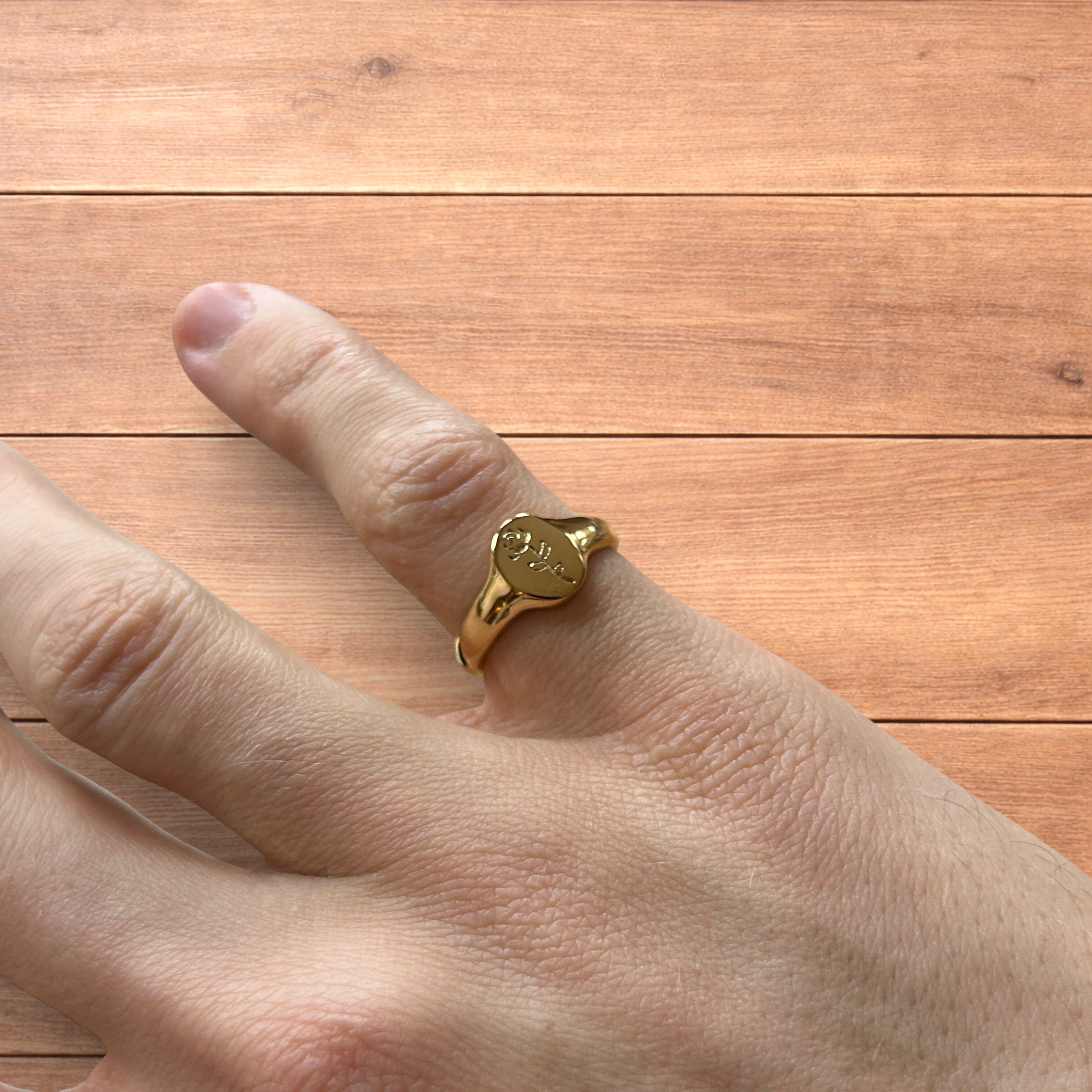 Japanese Brand Vintage style signet ring with rose detail in gold. Size ONE SIZE - 1 Thumbnail