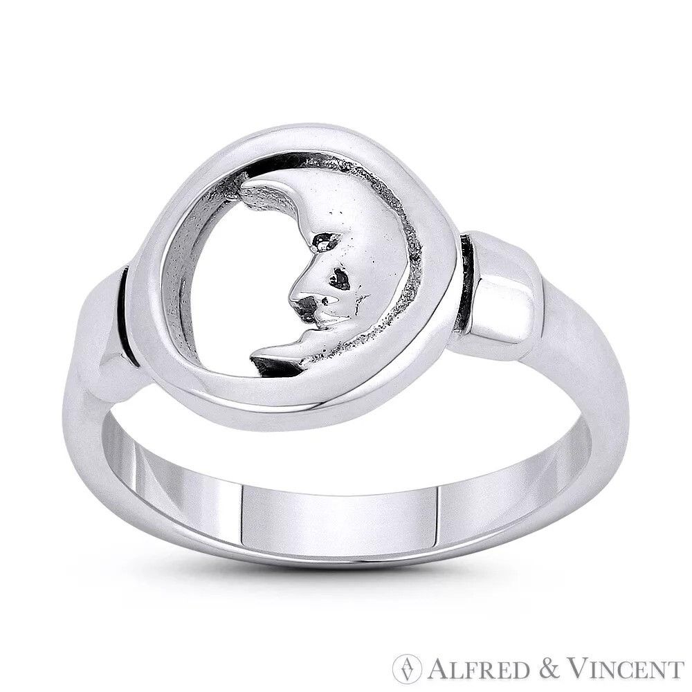 Other Waxing Crescent Moon Face Lunar Sky Celestial Ring Size ONE SIZE - 1 Preview