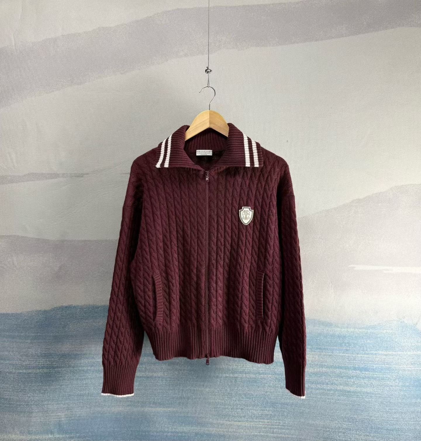 Brunello Cucinelli Brunello Cucinelli Burgundy Cashmere Zip Jacket Size US L / EU 52-54 / 3 - 1 Thumbnail