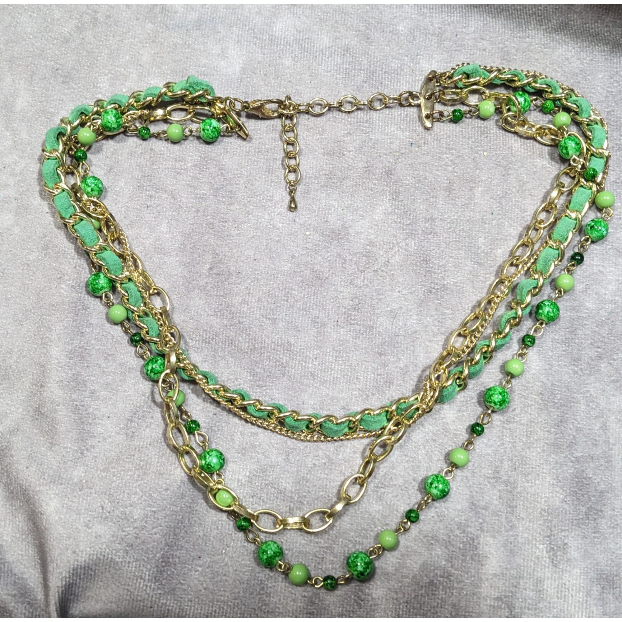 Other Retro Green And Gold Tone Multilayer Chain Bead And Leather Size ONE SIZE - 5 Thumbnail