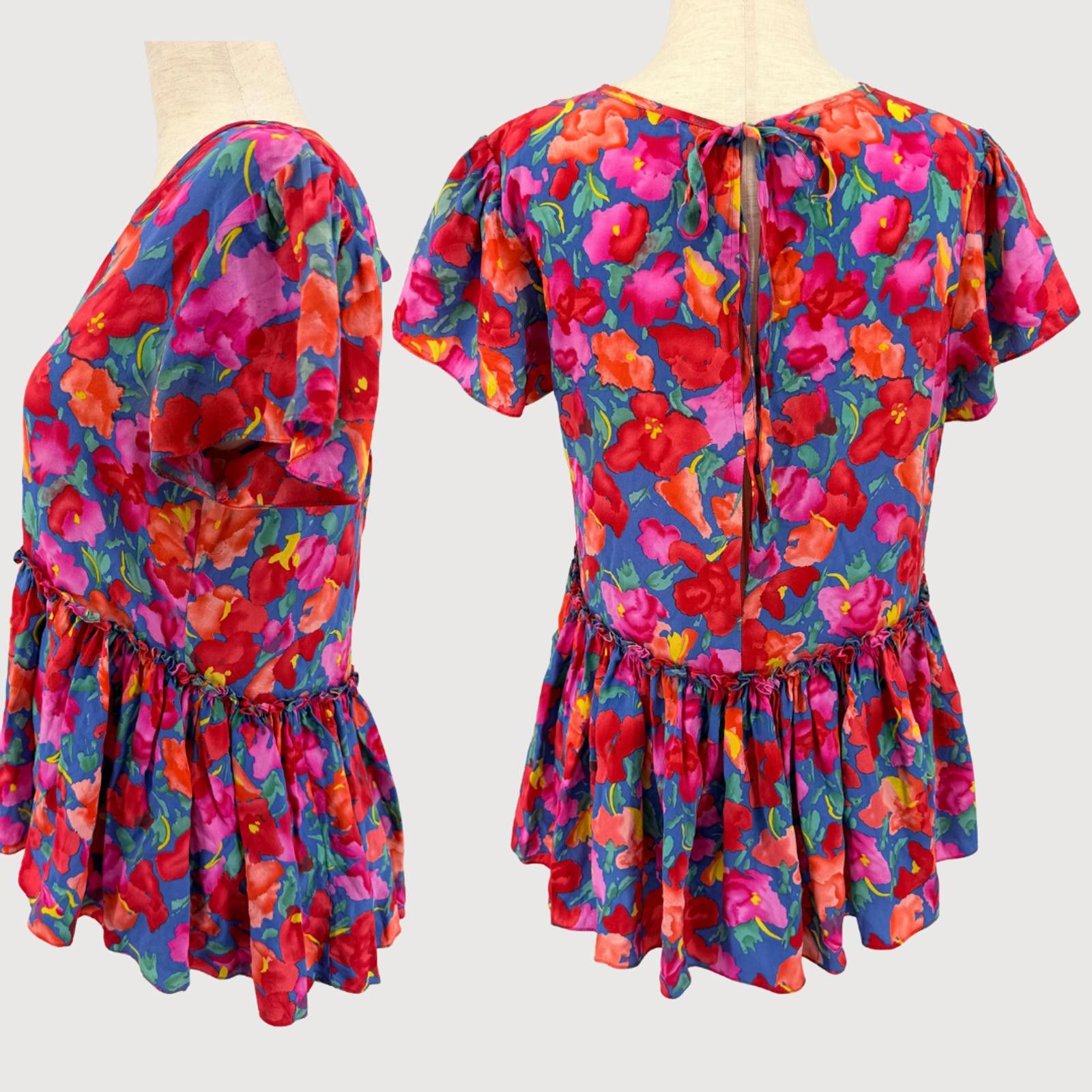 Other Ranna Gill Floral Peplum Top Blue Red Statement 6 Size M / US 6-8 / IT 42-44 - 3 Thumbnail