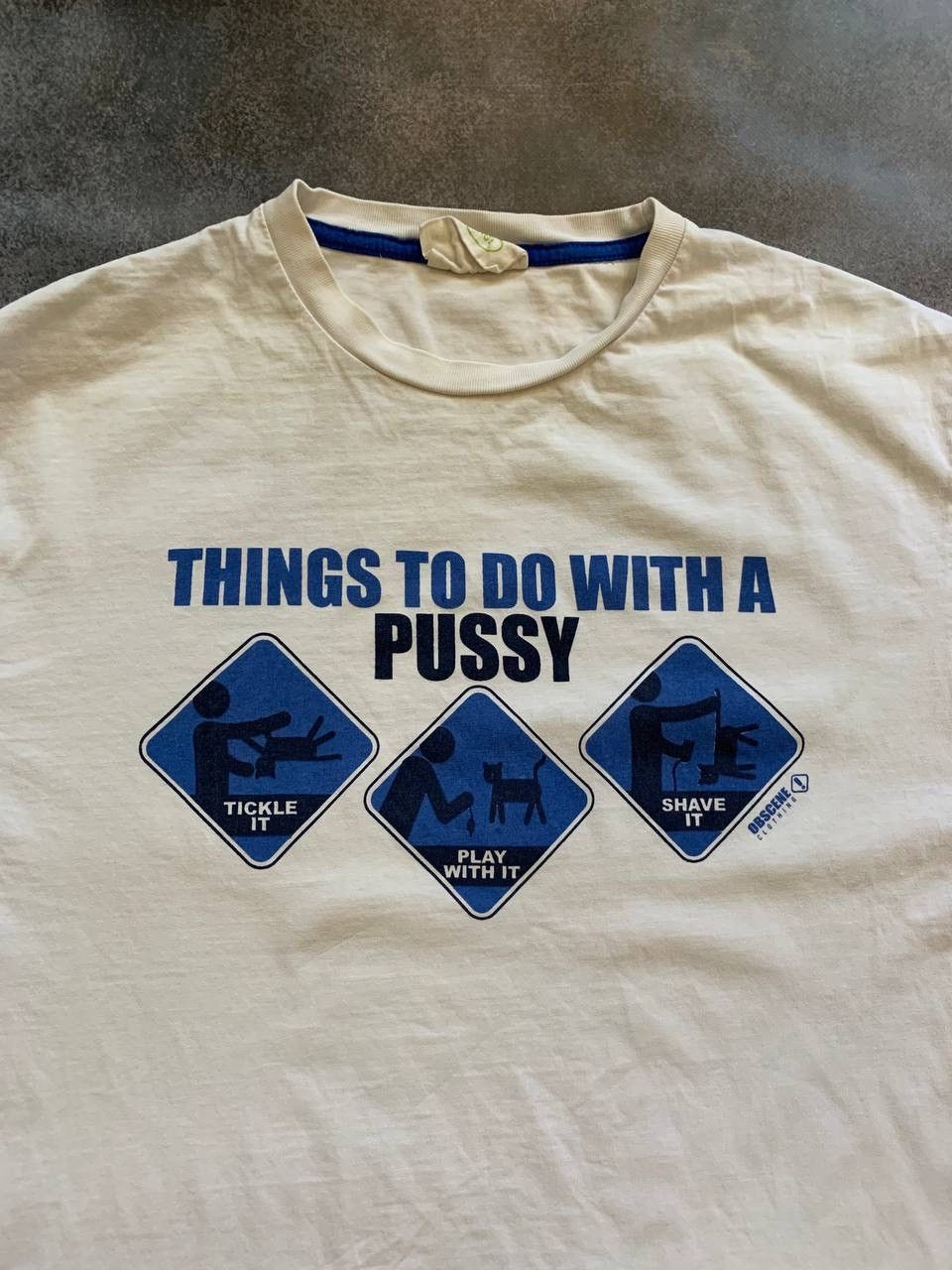 Vintage Humor Sex Pornstar Tee “ Things to do with a pussy ” Size US XL / EU 56 / 4 - 2 Thumbnail