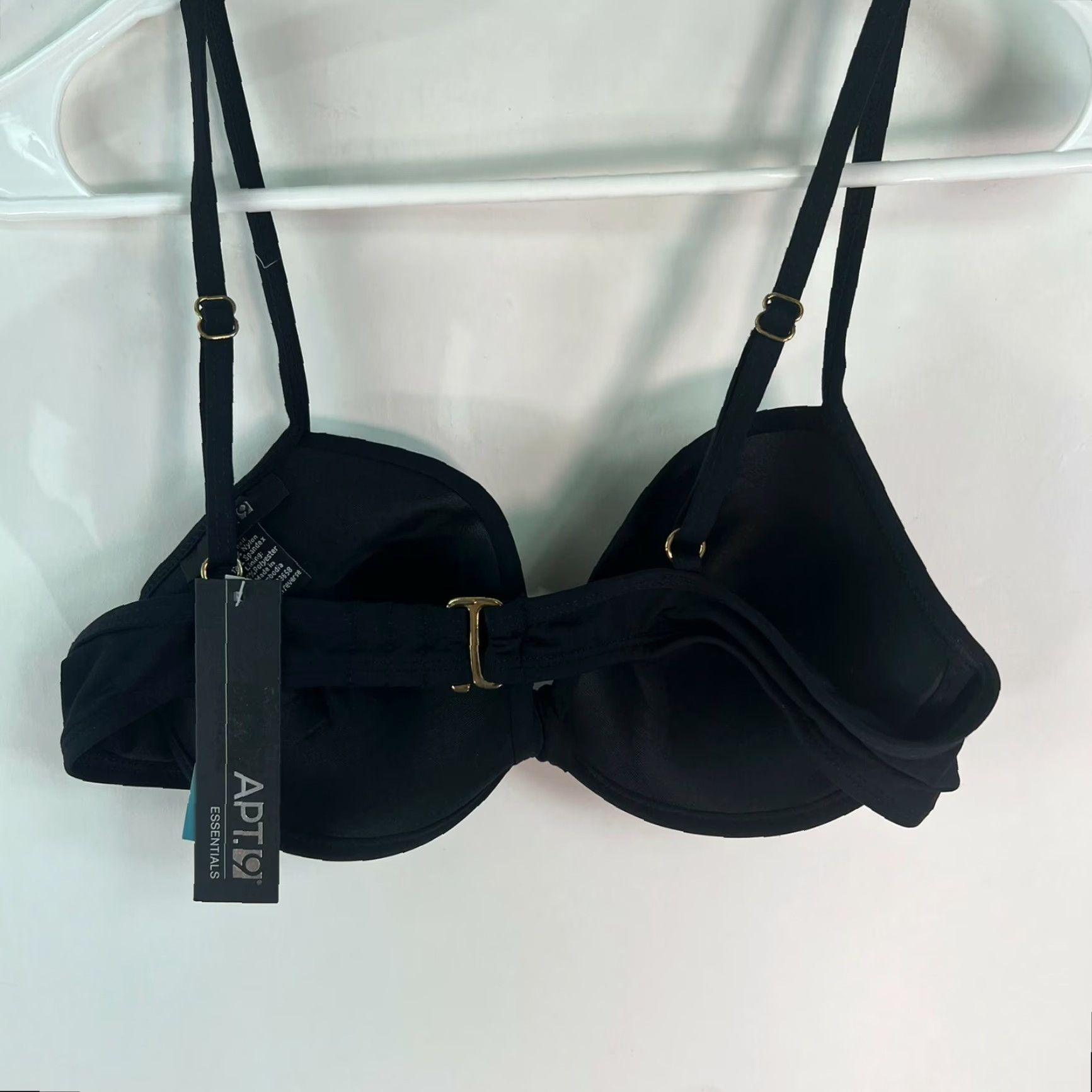 Apt. 9 Apt.9 Womens Bikini Top Black Size 10 Underwire Padded Push-Up Halter Straps - Beach Resort Swimsuit Top for Women - 88% Nylon 12% Spandex - Regular Size L / US 10 / IT 46 - 3 Thumbnail