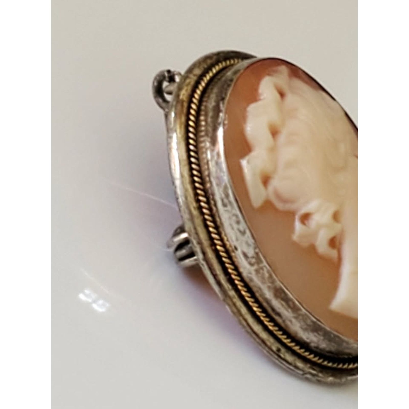 Other Vintage 800 Silver Shell Cameo Victorian Lady Brooch Pendant Size ONE SIZE - 2 Thumbnail
