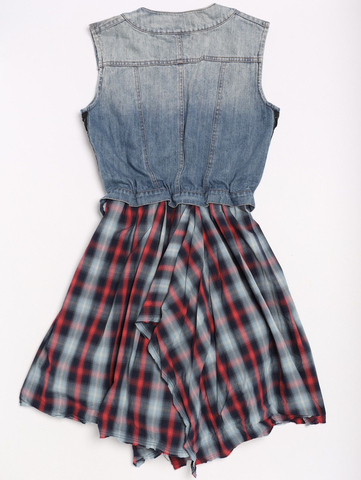 Alexander McQueen Alexander McQueen MCQ Denim Dress with Plaid Skirt Grunge Size S / US 4 / IT 40 - 9 Thumbnail
