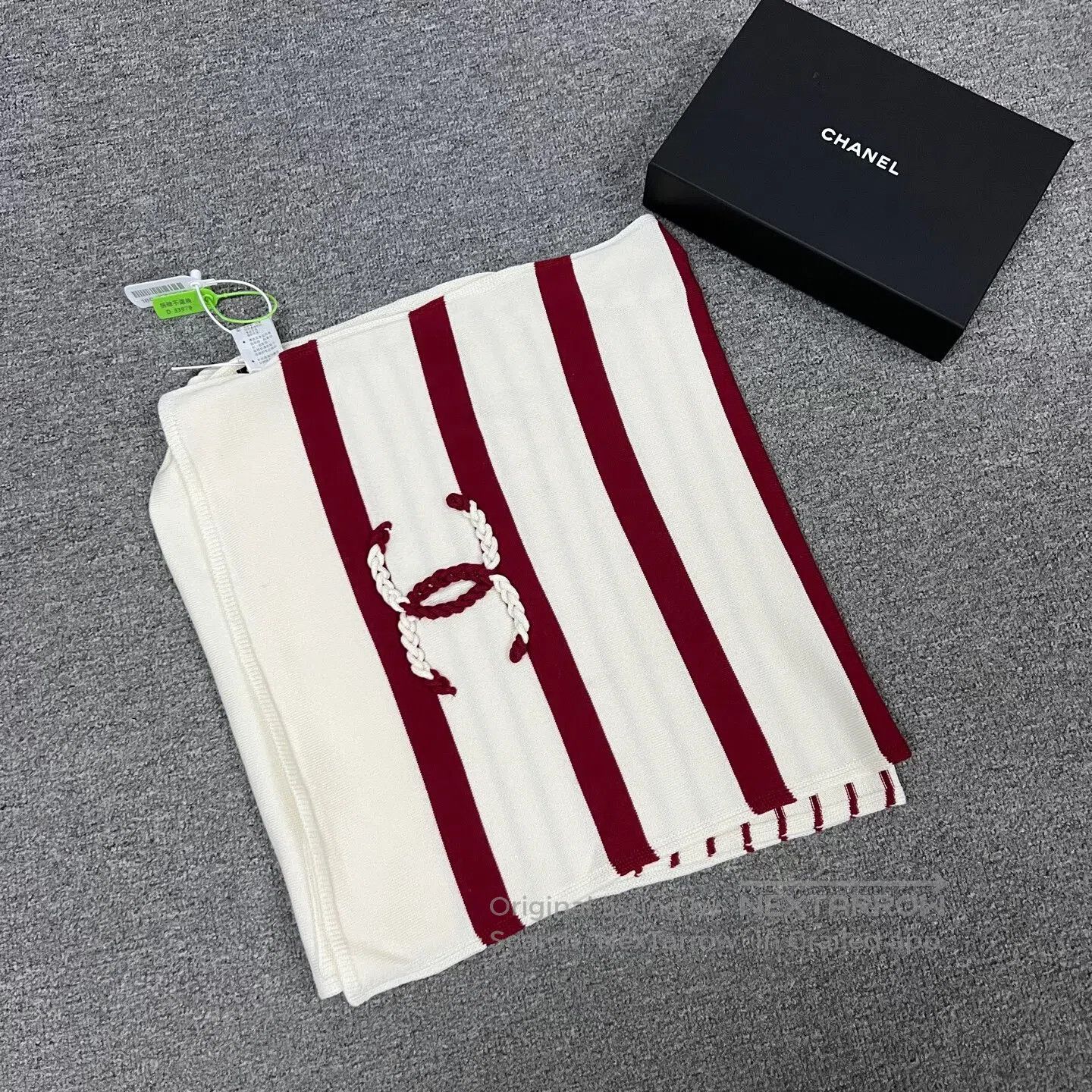 Chanel Chanel Double C Red and White Striped Scarf| Size ONE SIZE - 1 Thumbnail