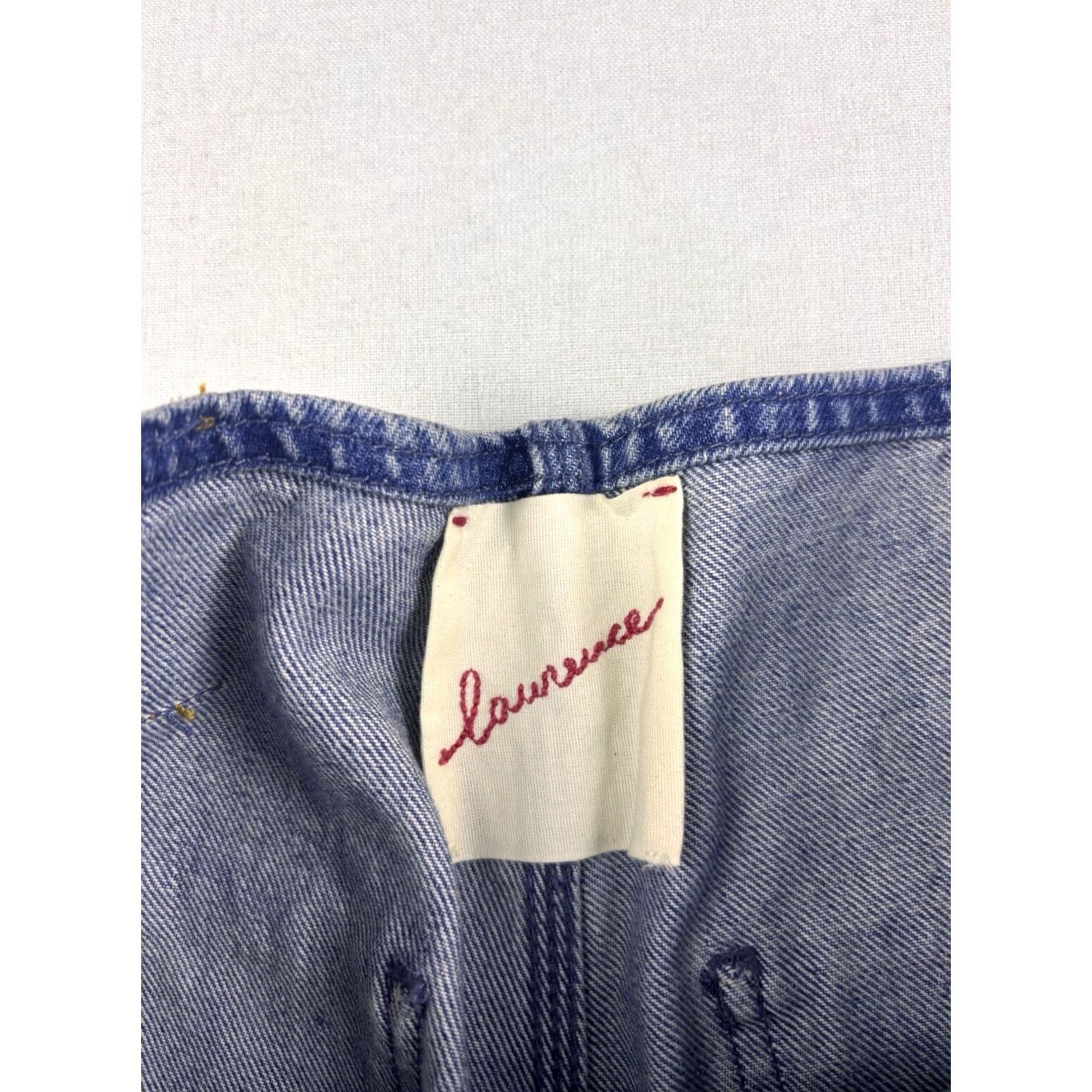 Vintage Laurence Bras Jeans Pants Women's 26x30 Denim Blue Wide-Leg Carpenter Button Closure Regular Inseam 30 Size 26" / US 2 / IT 38 - 6 Thumbnail