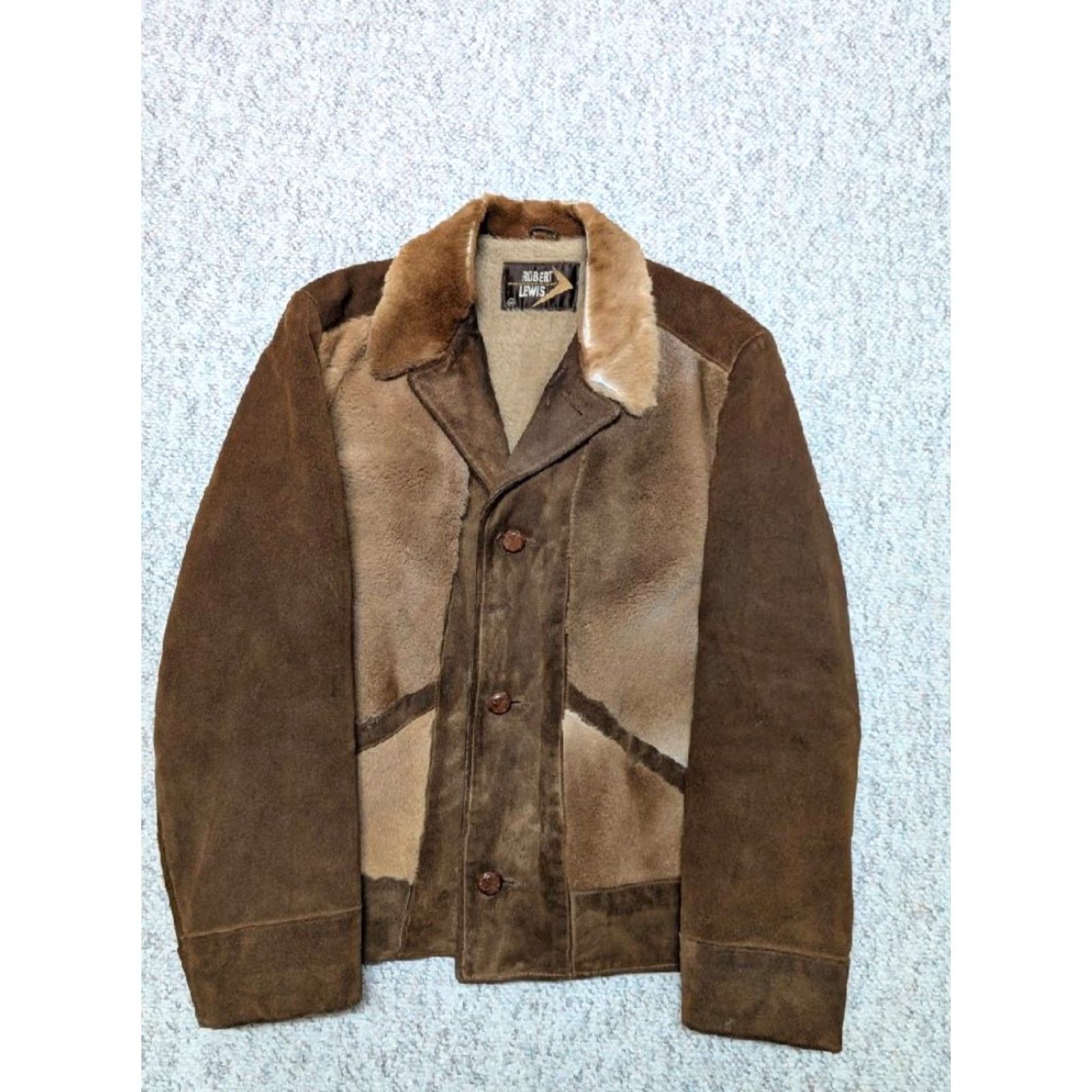 KangaROOS VINTAGE western suede leather KANGAROO FUR trucker jacket M Brown Cowboy safari 40 1960s 1970s boho Mens Size US M / EU 48-50 / 2 - 3 Thumbnail