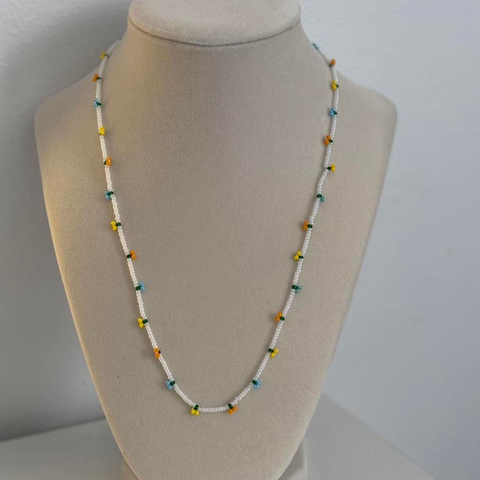 Other White Yellow Blue Beaded Necklace Handmade Colorful Size ONE SIZE - 1 Thumbnail