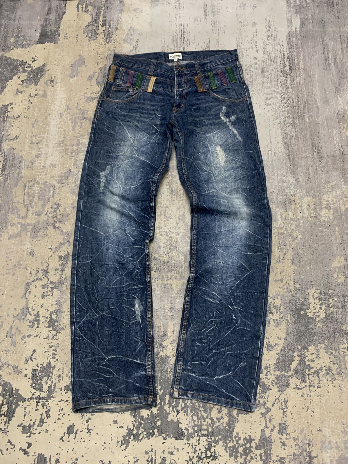 Japanese Brand Nylaus Harajuku Punk Y2K Fade Whiskered Denim Size US 34 / EU 50 - 1 Thumbnail