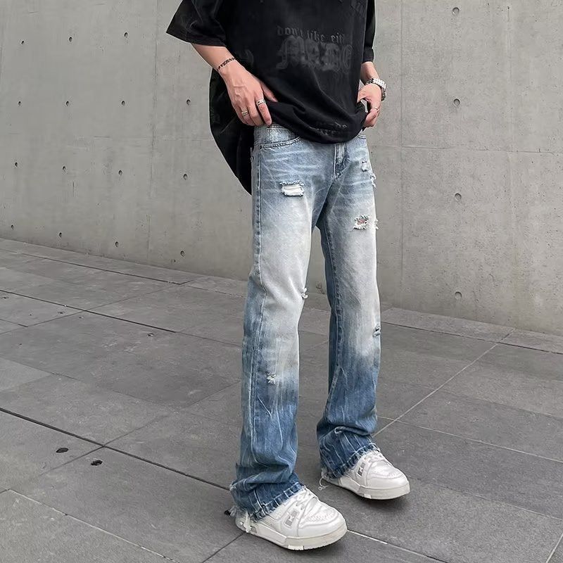 Japanese Brand Men's straight-leg washed distressed flared jeans Size US 32 / EU 48 - 1 Thumbnail