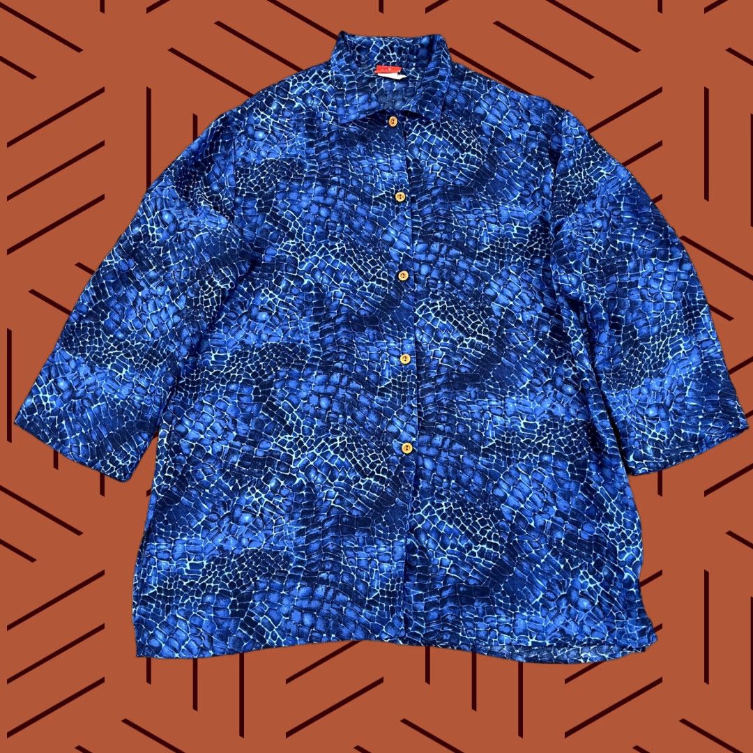 Vintage COLE of CALIFORNIA Shirt Women L Blue Bathing Suit Coverup Swim Beach Button Geometric Tunic Polyester Breathable Lightweight Machine Washable Size L / US 10 / IT 46 - 1 Thumbnail