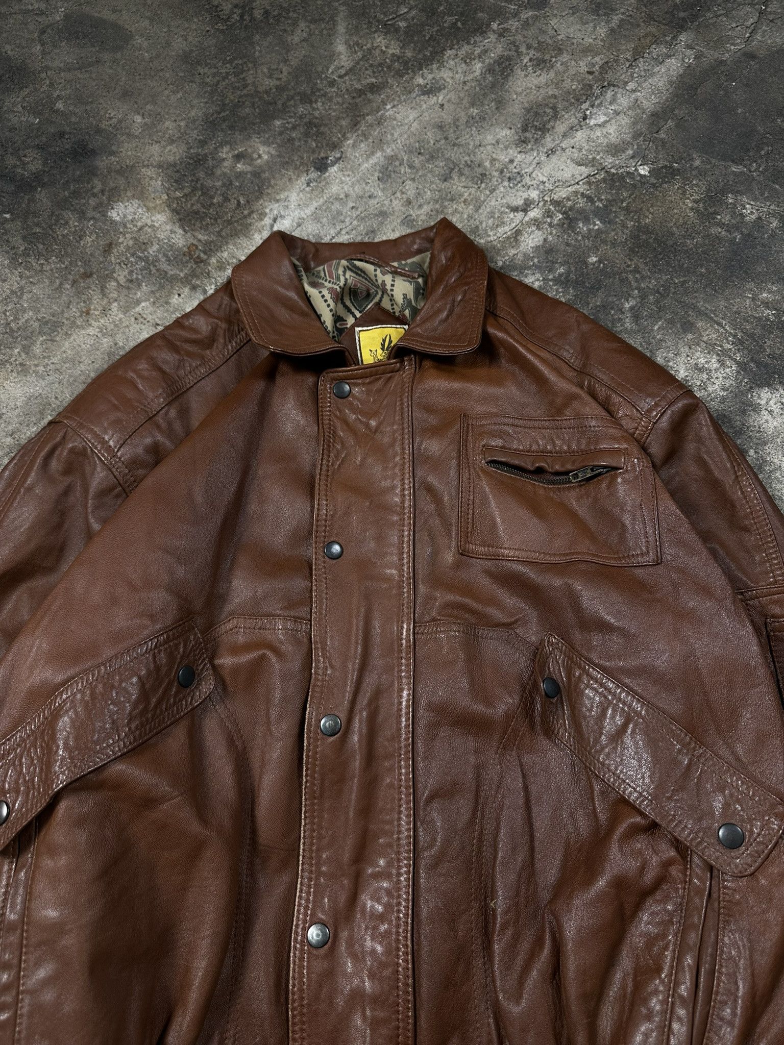 Leather 80s Vintage Leather Bomber Jacket Size US XL / EU 56 / 4 - 2 Thumbnail