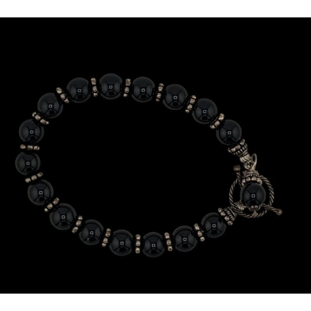 Handmade Handmade Gothic Black Stone Beaded Bracelet With Silver Tone Size ONE SIZE - 4 Thumbnail
