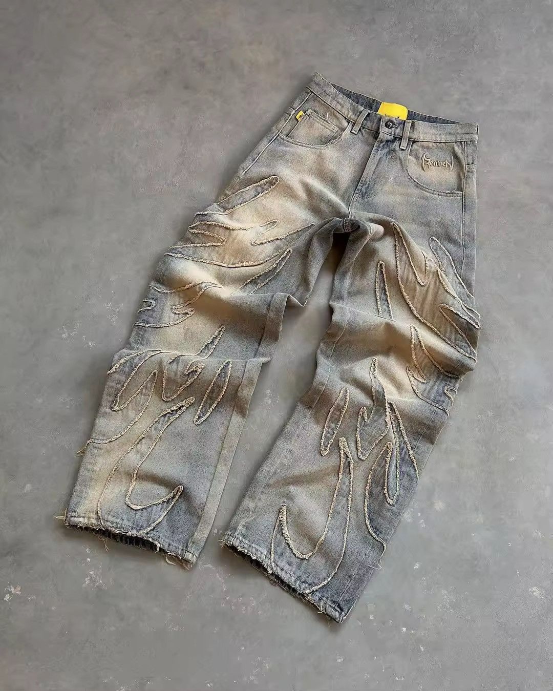 Jean × Vintage Harajuku Embroidered Flame Split Jeans Size US 32 / EU 48 - 3 Thumbnail