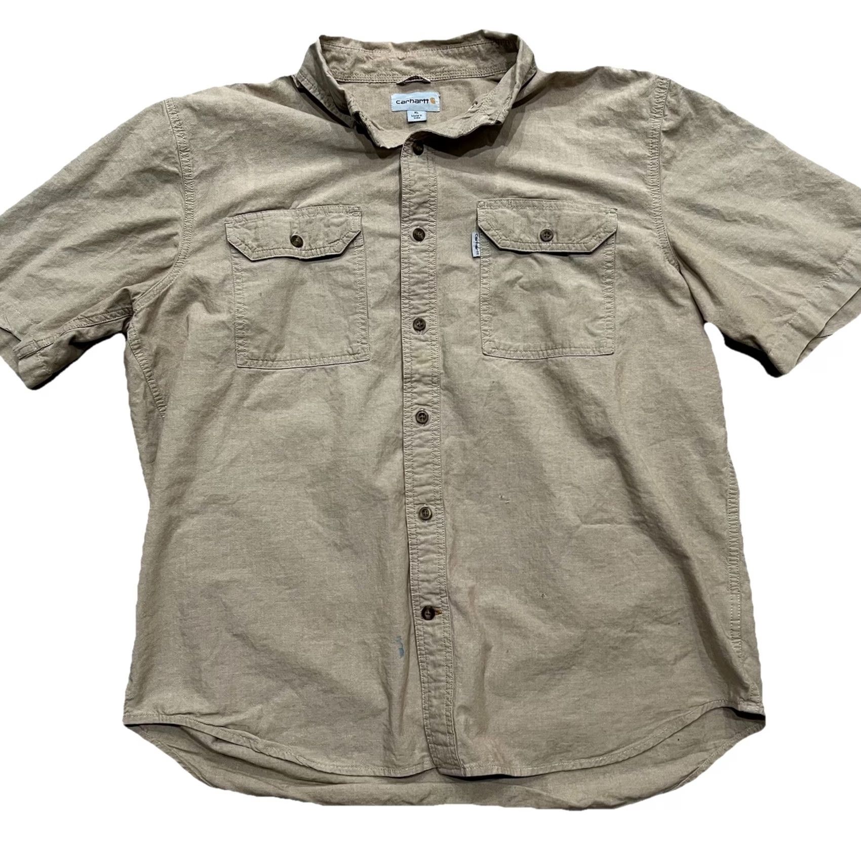 Carhartt Carhartt Shirt Button-Up Cotton Tan Short Sleeve XL Regular Fit Men Logo Workwear Beige Size US XL / EU 56 / 4 - 2 Thumbnail