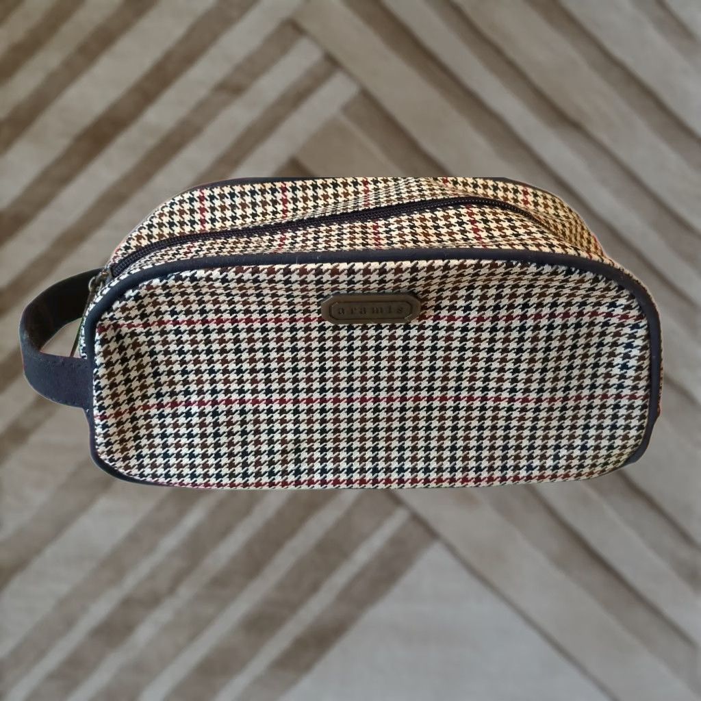 Vintage Aramis Mens Travel Toiletry Wash Bag Houndstooth Satchel Canvas Beige Zip Travel Classic Size ONE SIZE - 1 Thumbnail